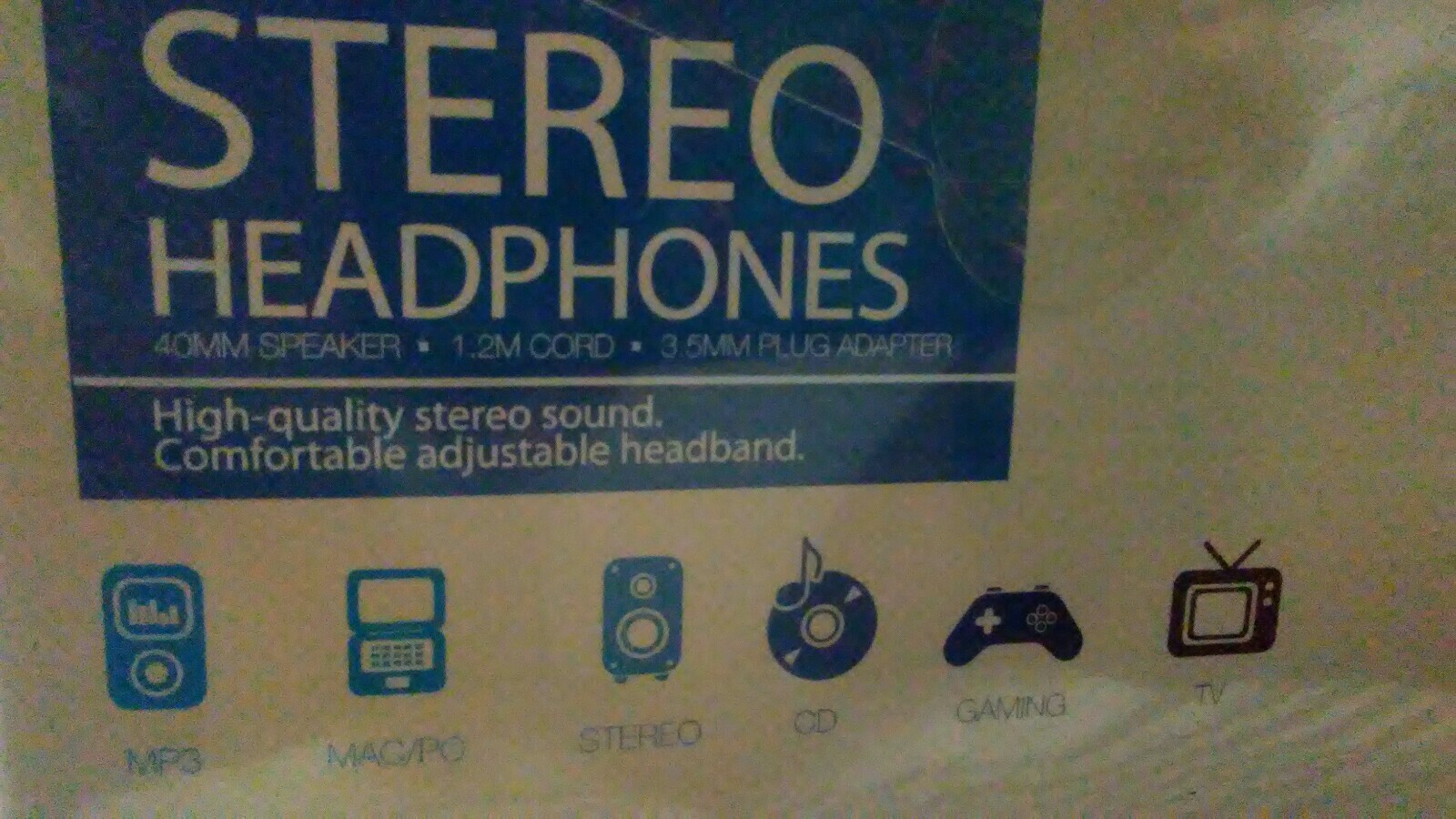 New Vibe Stereo Headphones 40mm Speaker 1.2M Cord 3.5MM Plug Adapter NIB