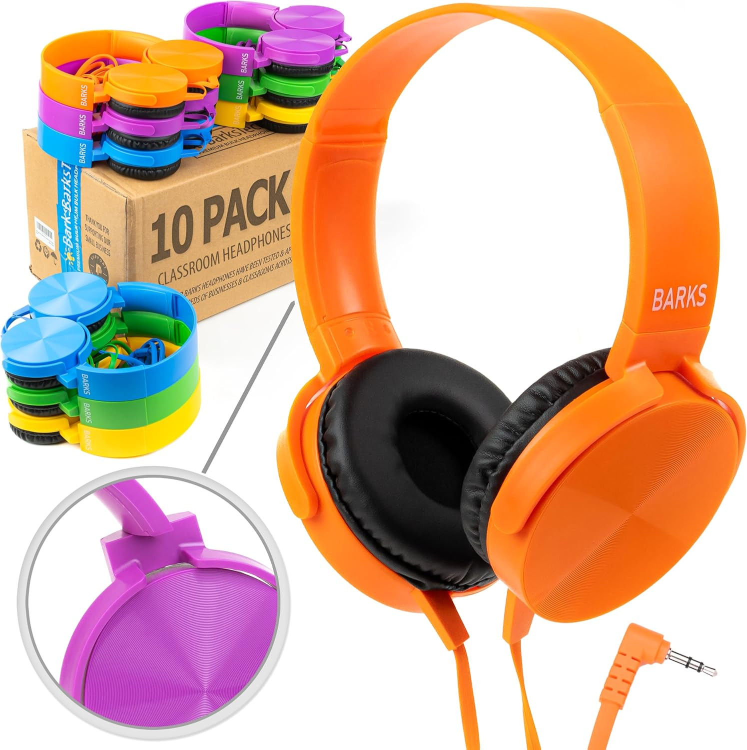 Classroom Headphones (10 Pack, Mixed Colors) – On-Ear Premium Student Bulk Headp