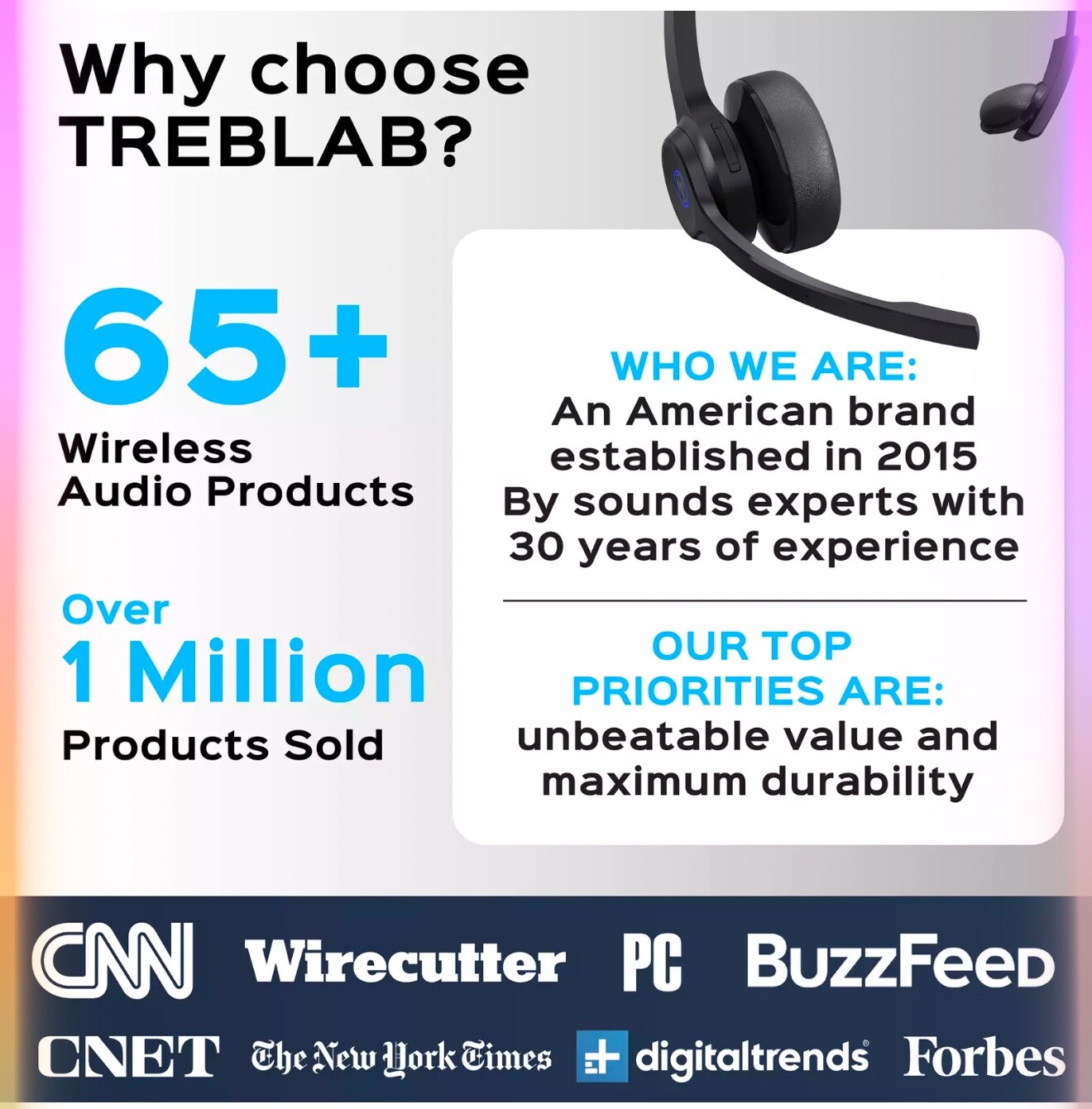 TREBLAB C7 – Single Ear Bluetooth Headset with Mic, 45H Playtime