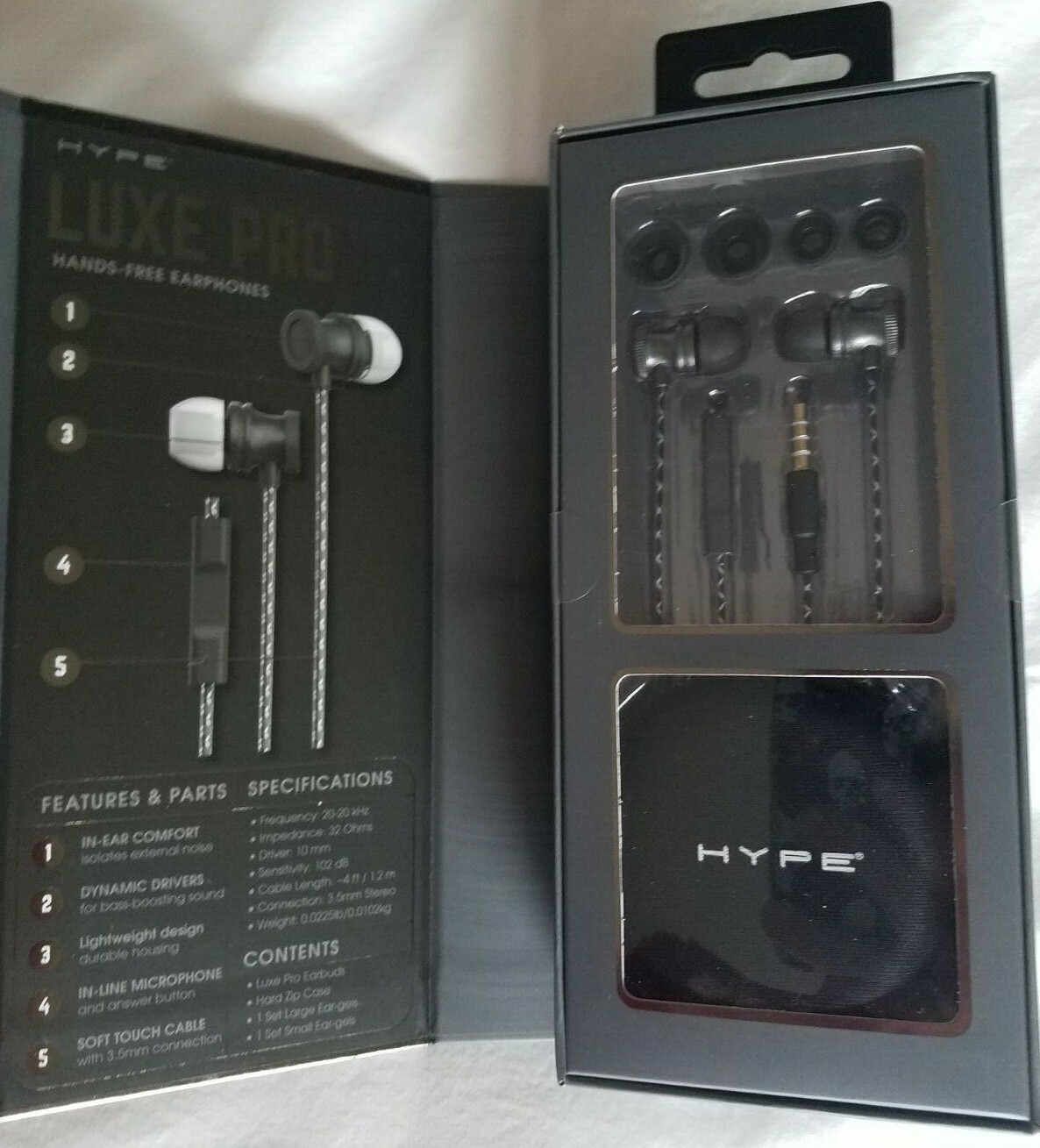 Hype LUXE PRO Hands Free Earphones Bass Boosting -MIC- Bonus Carrying Case
