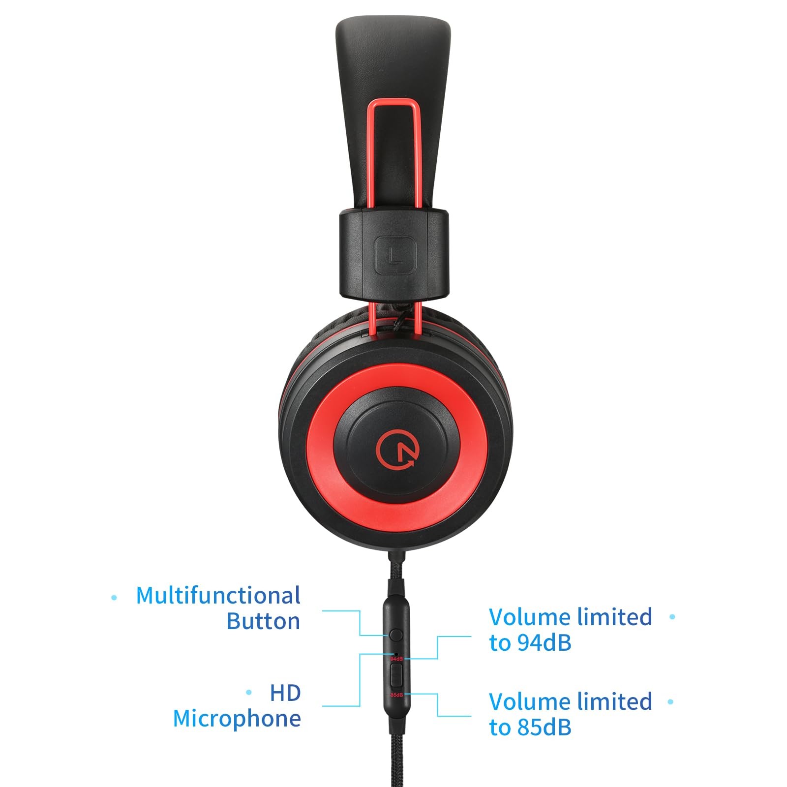 Headphones with Microphone K12 Stereo 5ft Long Cord with 85dB/94dB Volume Lim…