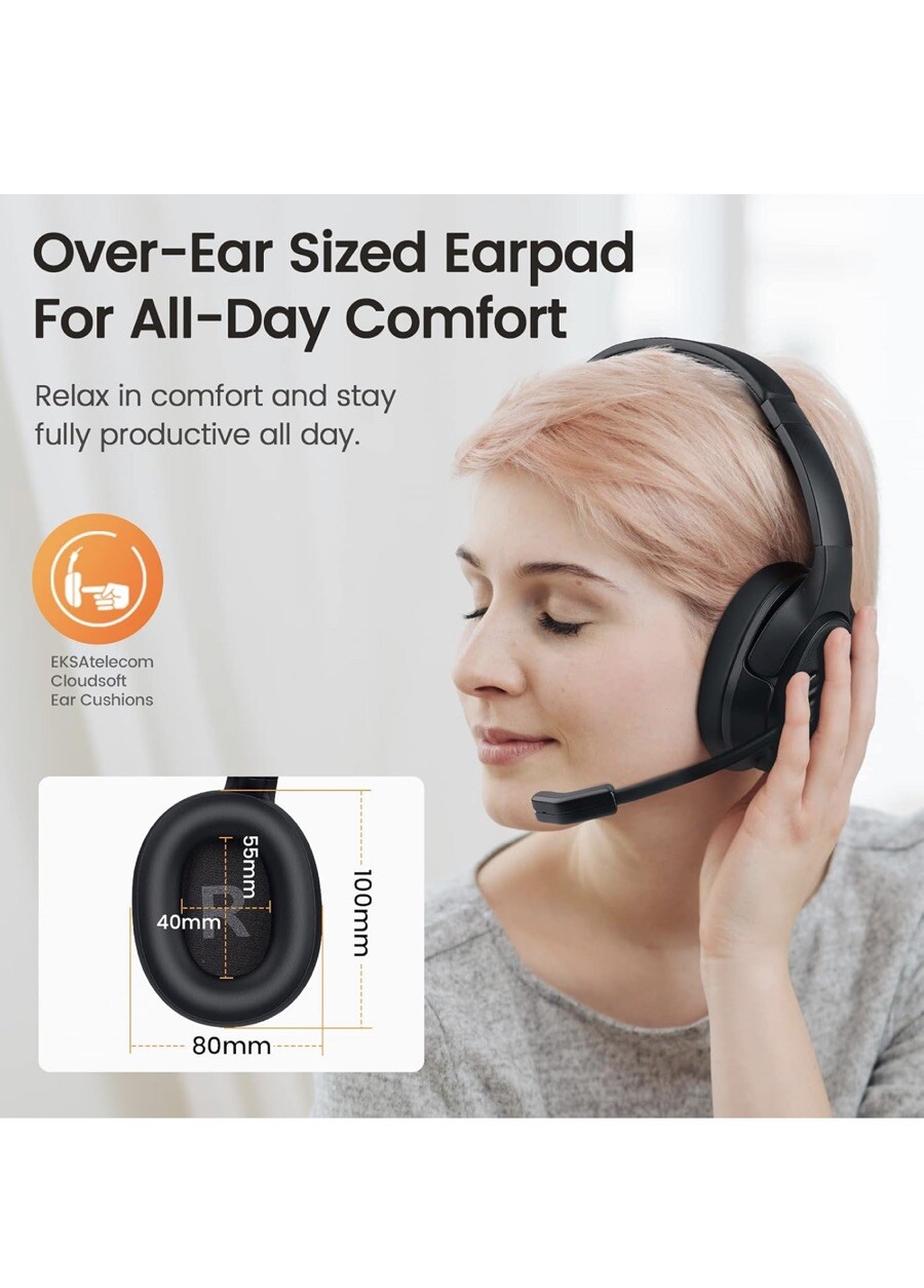 NEW EKSA Telecom AI-POWERED ENC WIRELESS HEADSET H6 – 30 Hours Talk & 33ft Range