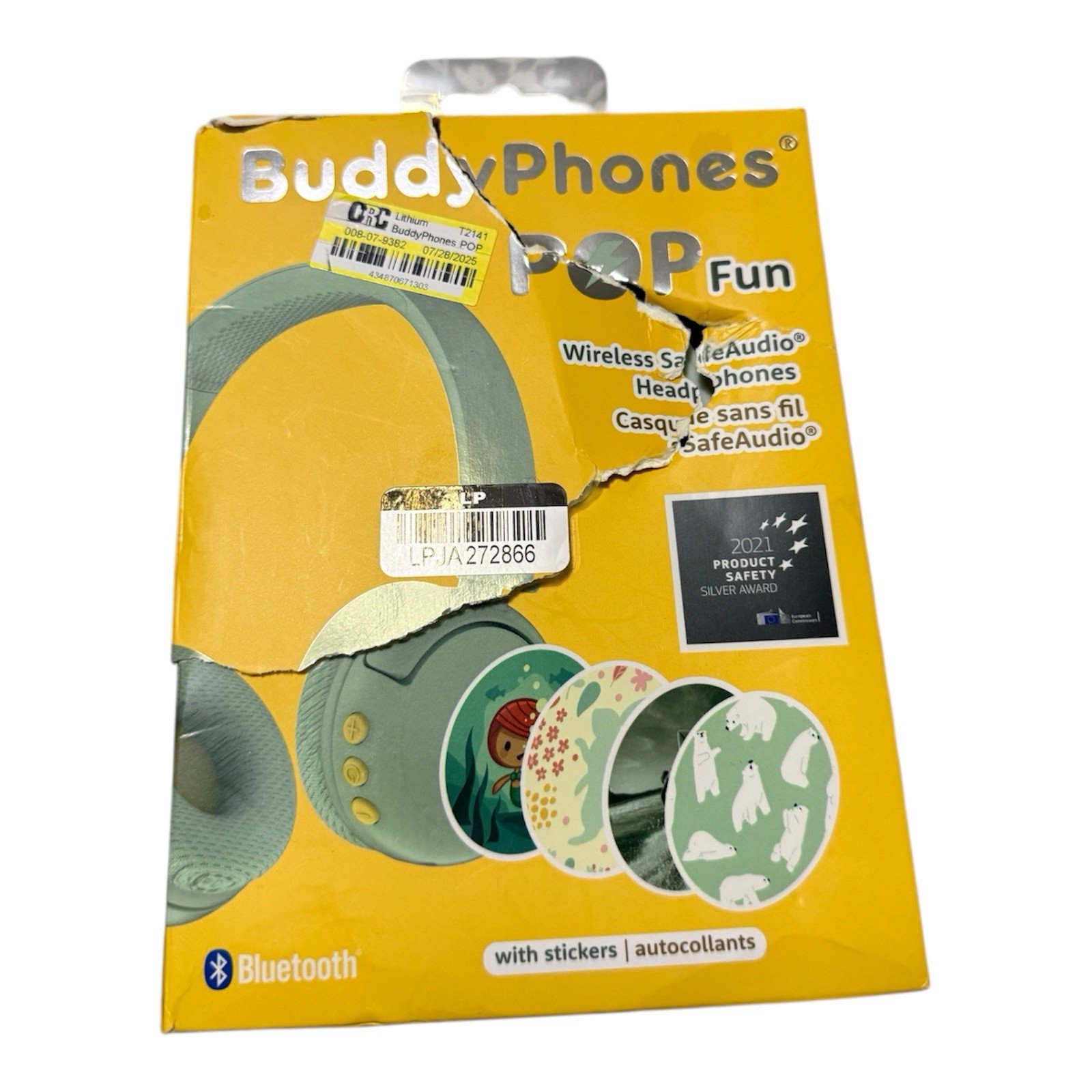 BuddyPhones POP Fun Bluetooth Wireless Headphones- Box Damaged