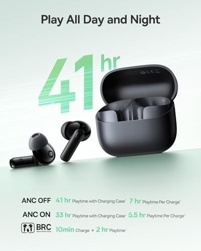 Bass BP1 NC Hybrid Active Noise Cancelling Wireless Earbuds, 12mm Super Black