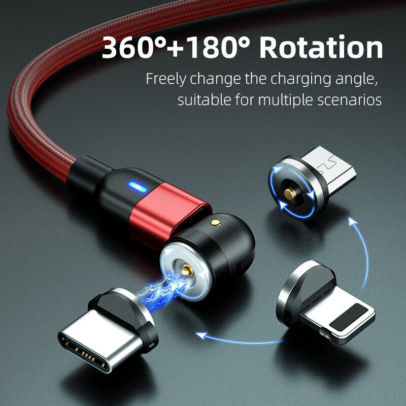 180°+360° Rotate Magnetic Charger Cable Phone Fast Charging Type C Micro USB IOS