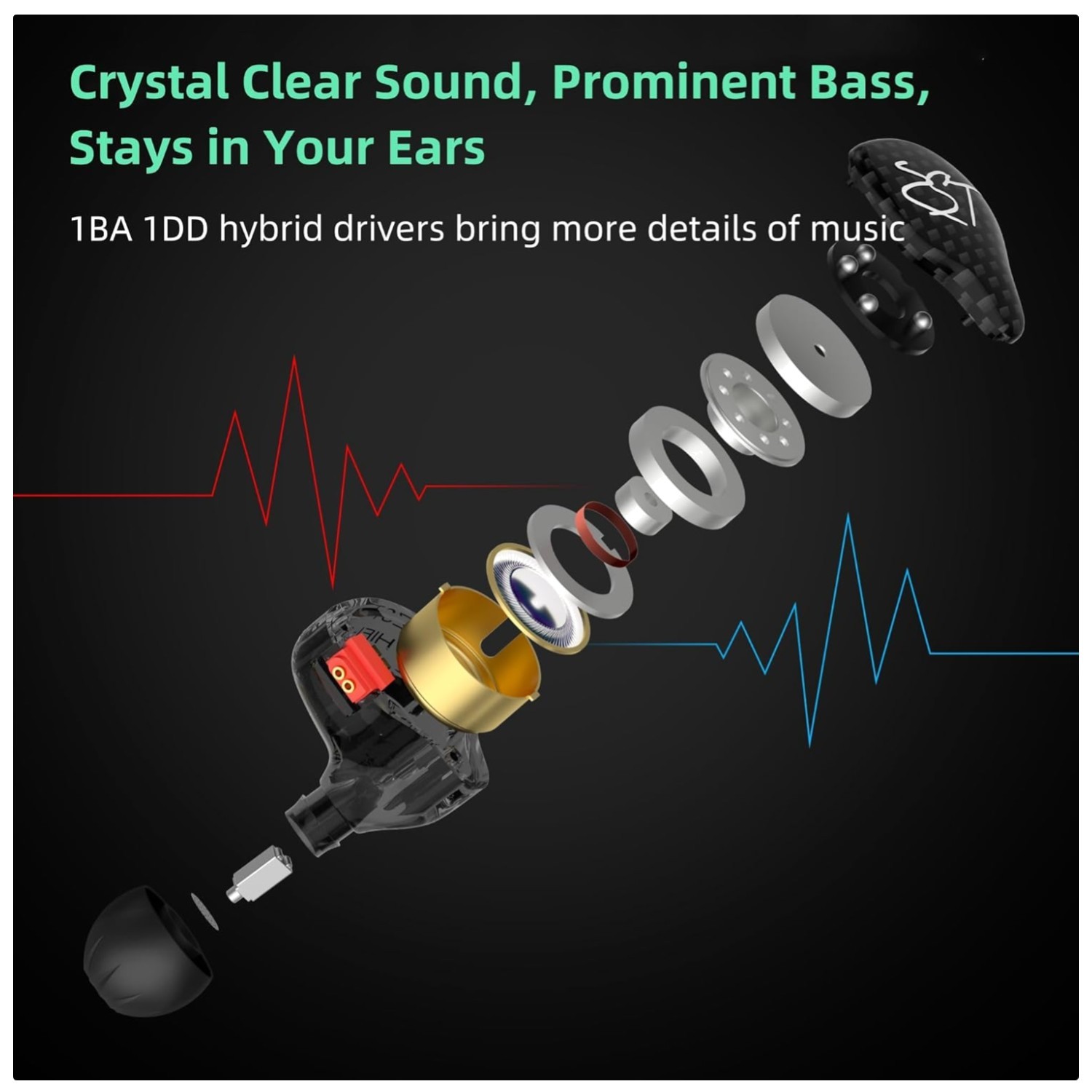 ZST Hybrid Armature+Dynamic HiFi Wired Earbuds – Black