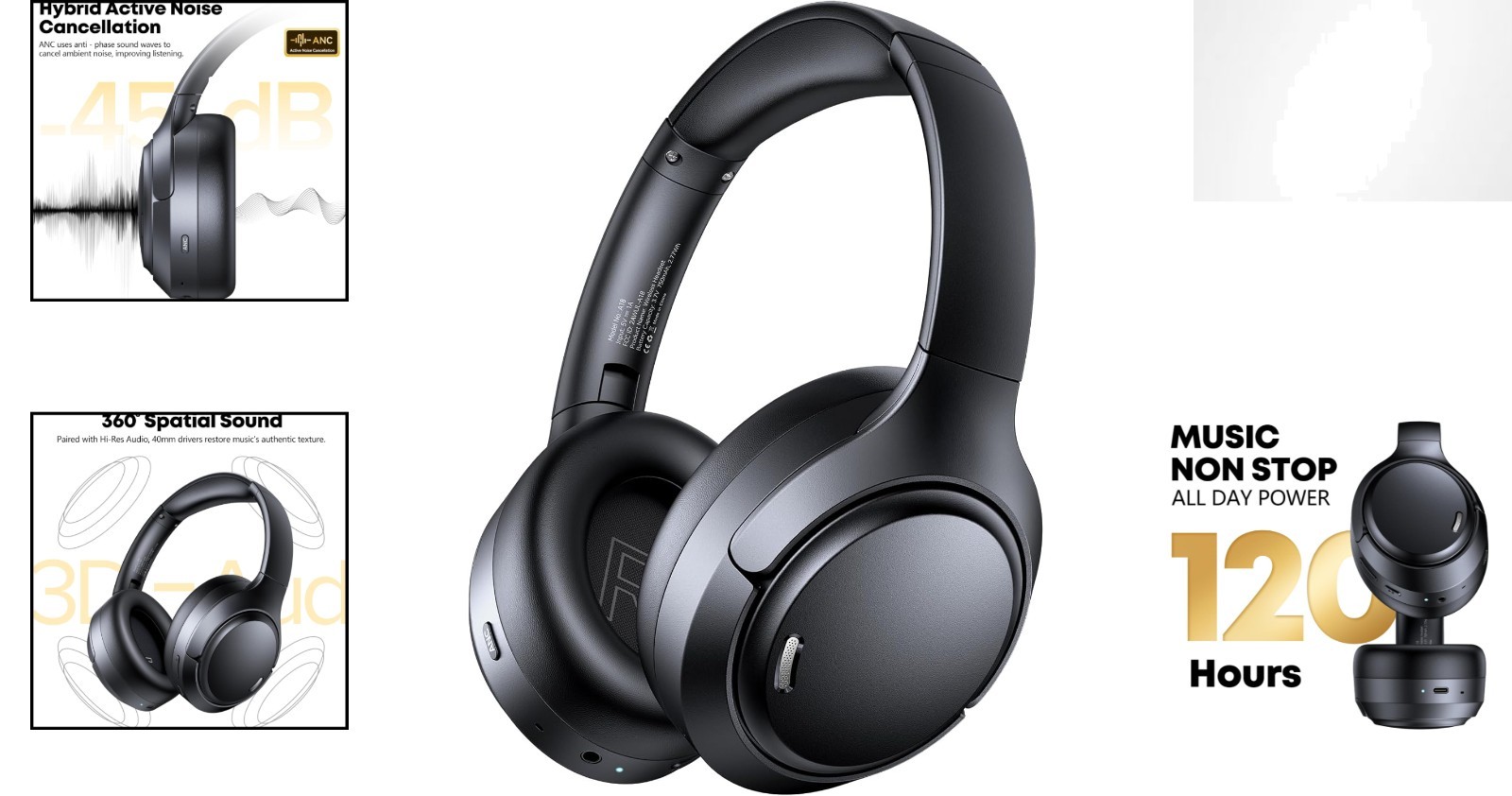 Over-Ear Headphones: 120H Playtime, 45dB Noise Cancelling & Memory Foam