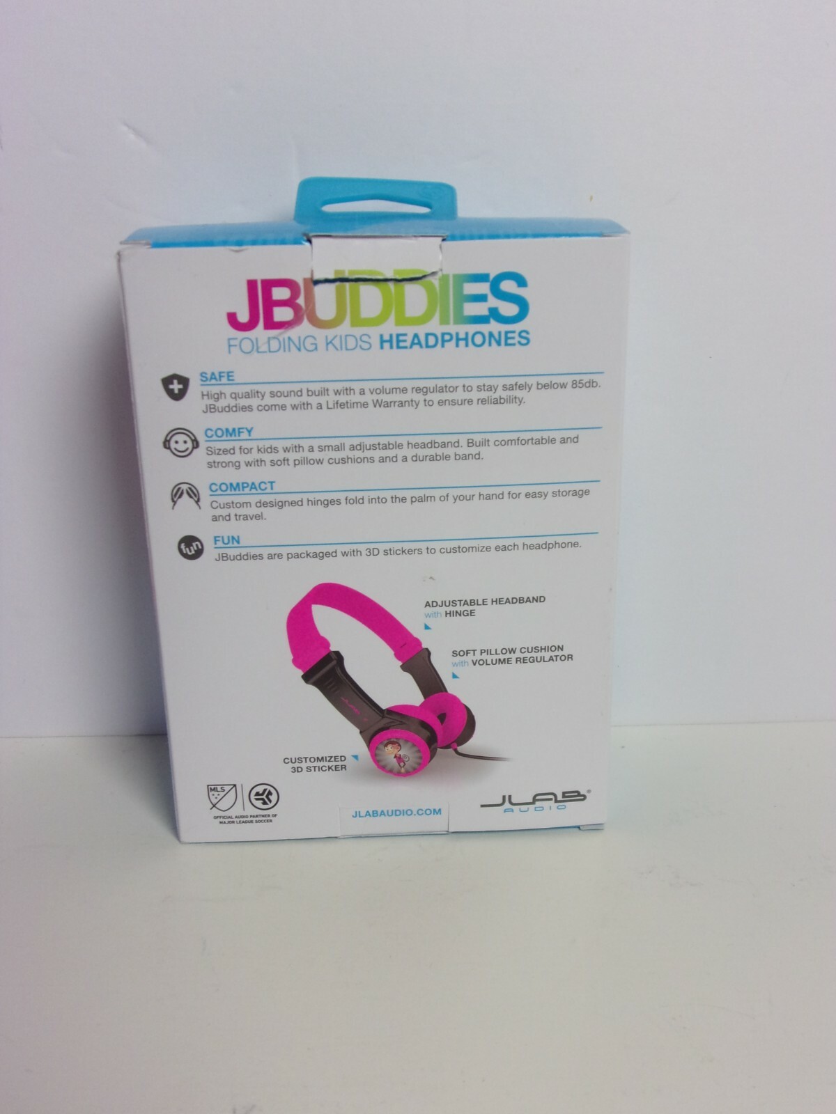 JBuddies Folding Kids Headphones Black/Pink w Monkey – For ages 2-8 – NEW Opened