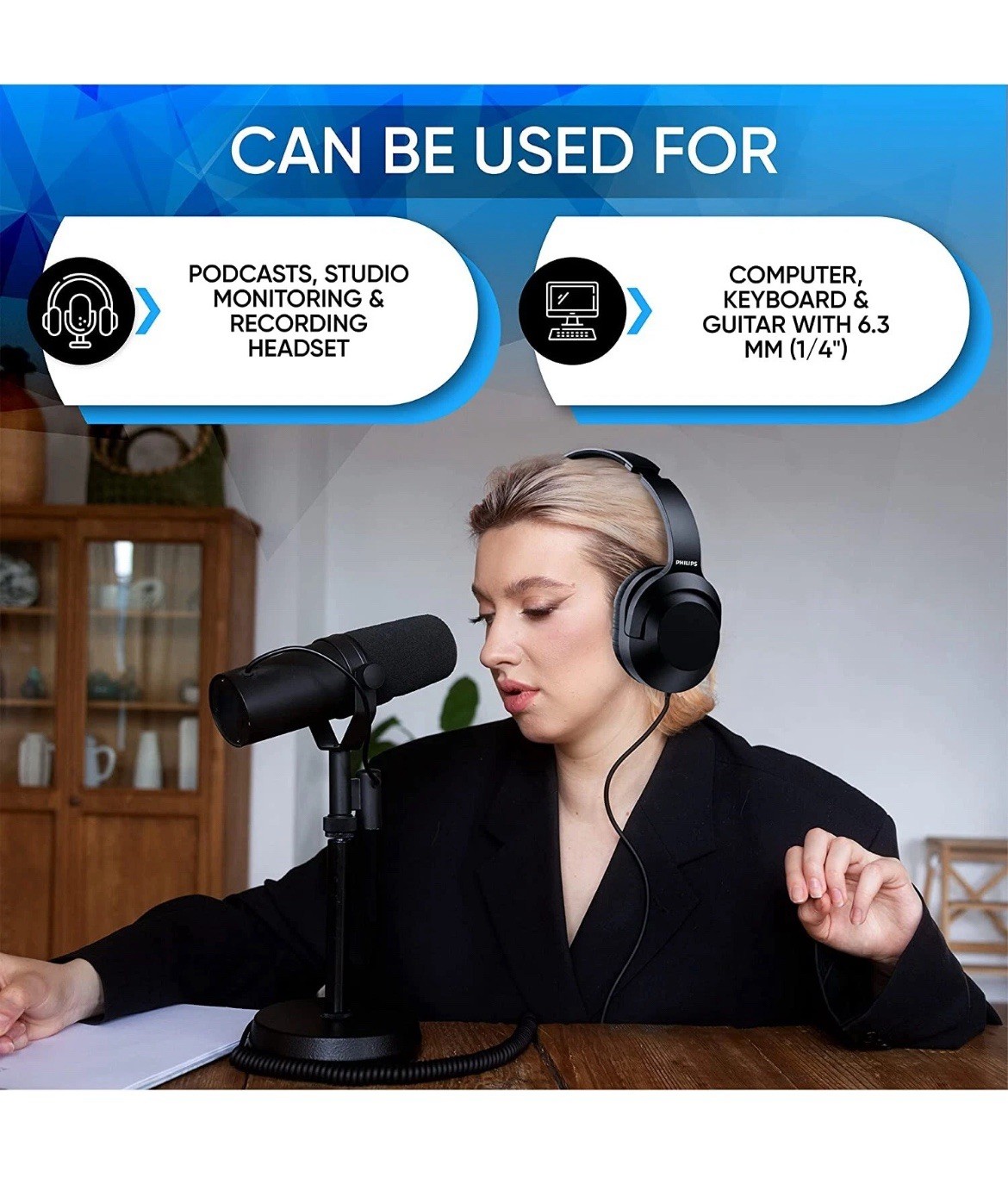 🟡Philips Over the Ear Wired Stereo Headphones .Black❗️Studio Podcast Comfort ❗️
