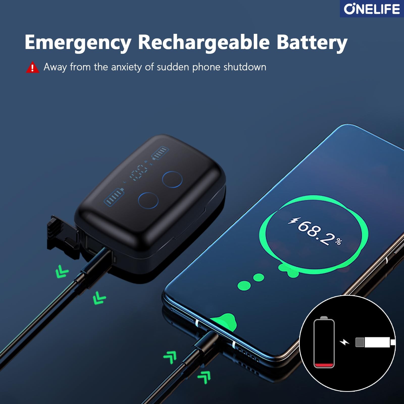 ONE LIFE Wireless Earbuds Bluetooth 5.3, 88Hrs Playtime with 1800mAh BLACK