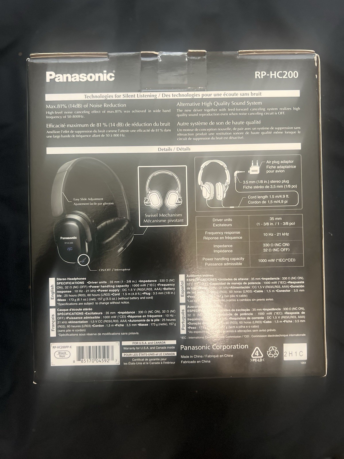 Panasonic RP-HC720 Headband Headphones – Black