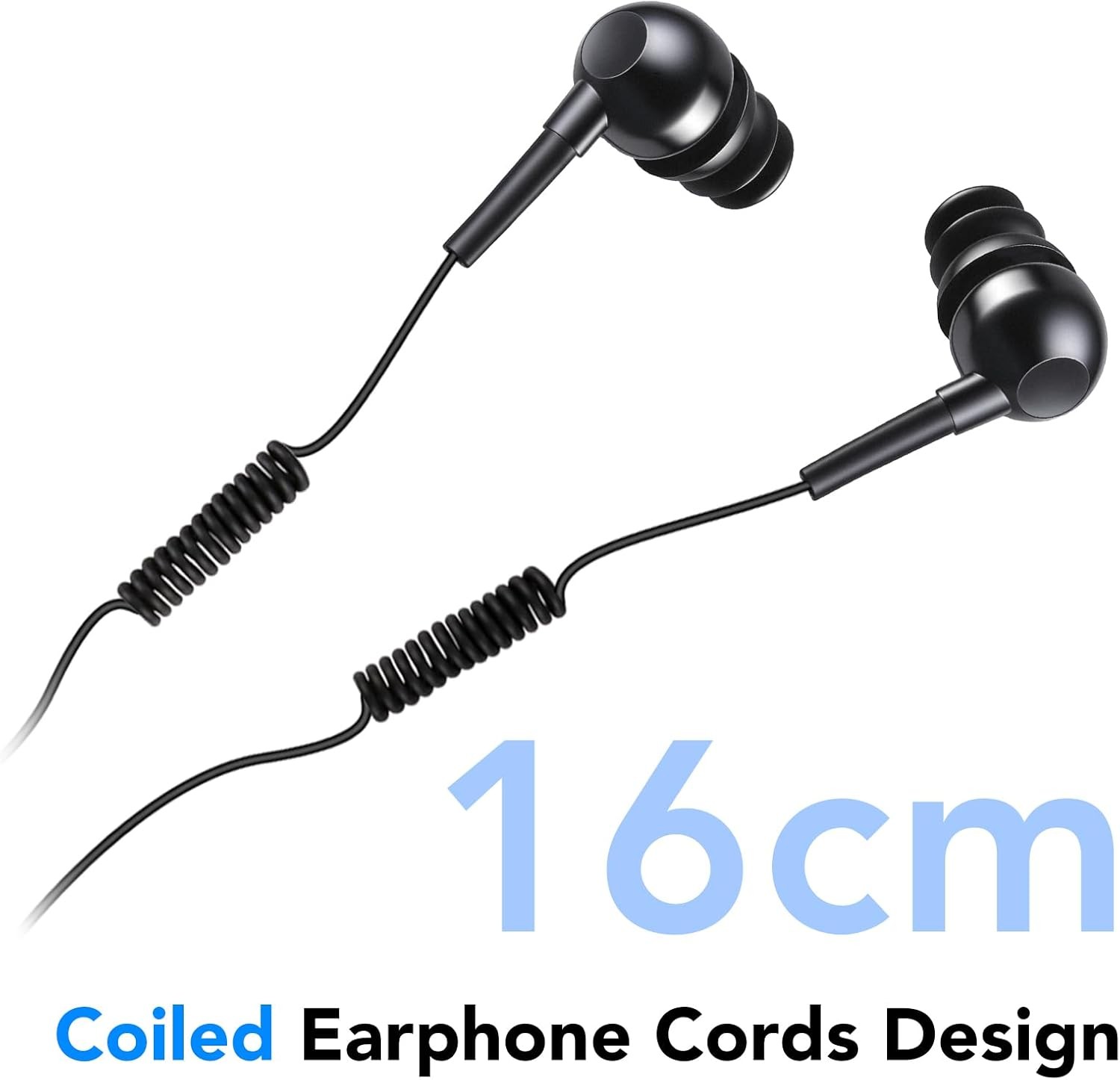 AGPTEK IPX8 Waterproof in-Ear Earphones, Coiled Cable Swimming Earbuds Black