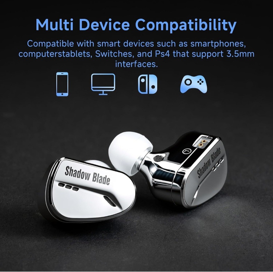 CVJ Shadow Blade Wired Gaming Earbuds, IEM HiFi in Ear Monitor Headphones 10mm D