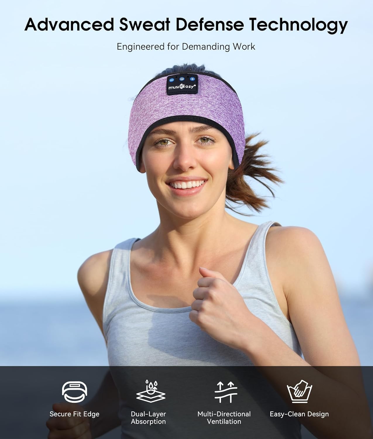 MUSICOZY Sleep Headphones Bluetooth 5.4 Headband, Wireless Light Purple