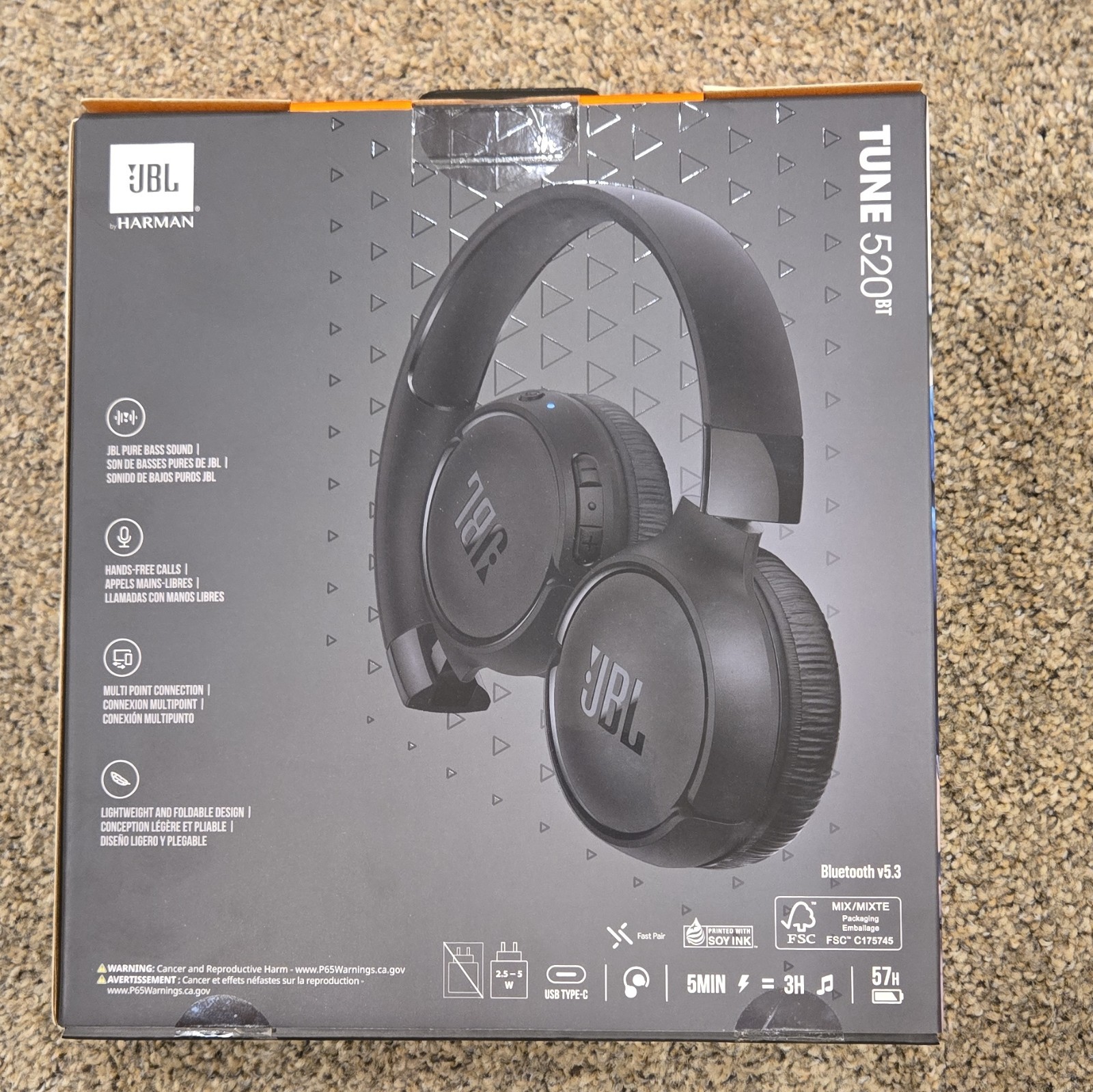 JBL Tune 520BT Wireless On-Ear Headphones – Pure Bass Sound – Brand New, Sealed!