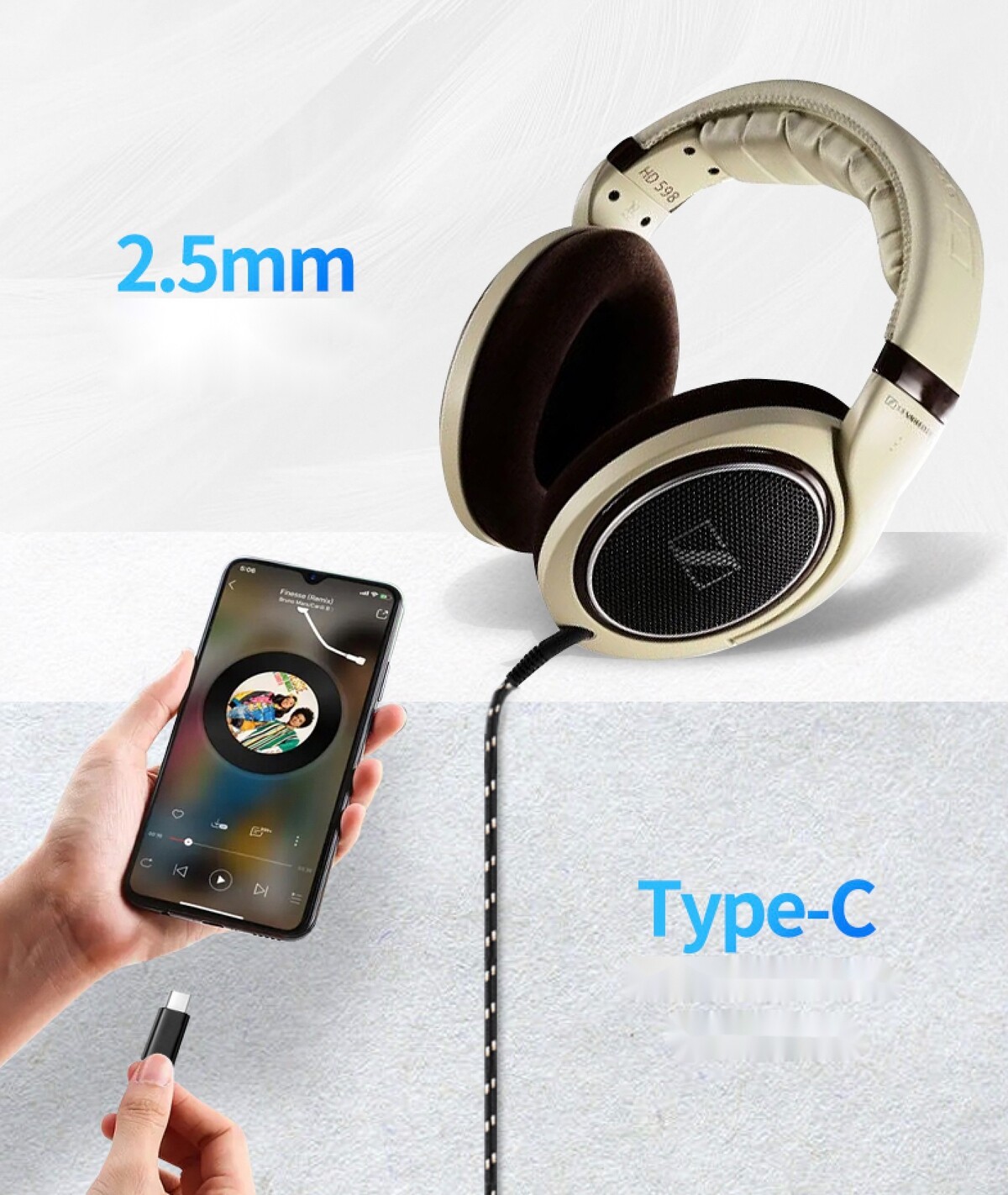 6N OCC HiFi DAC Type C Cable For Sennheiser HD518 HD558 HD569 HD579 Headphone
