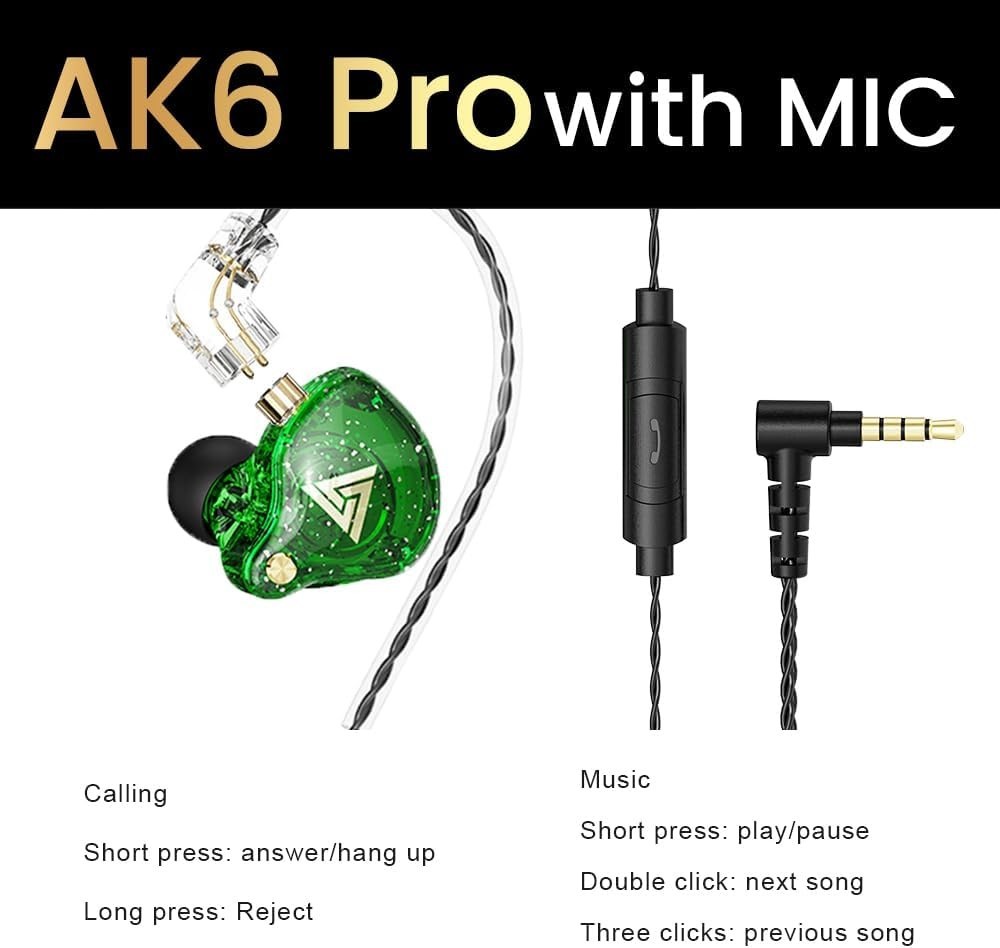 QKZ AK6 PRO Wired Gaming Earbuds – HiFi Deep Bass Sound & Noise Cancelling