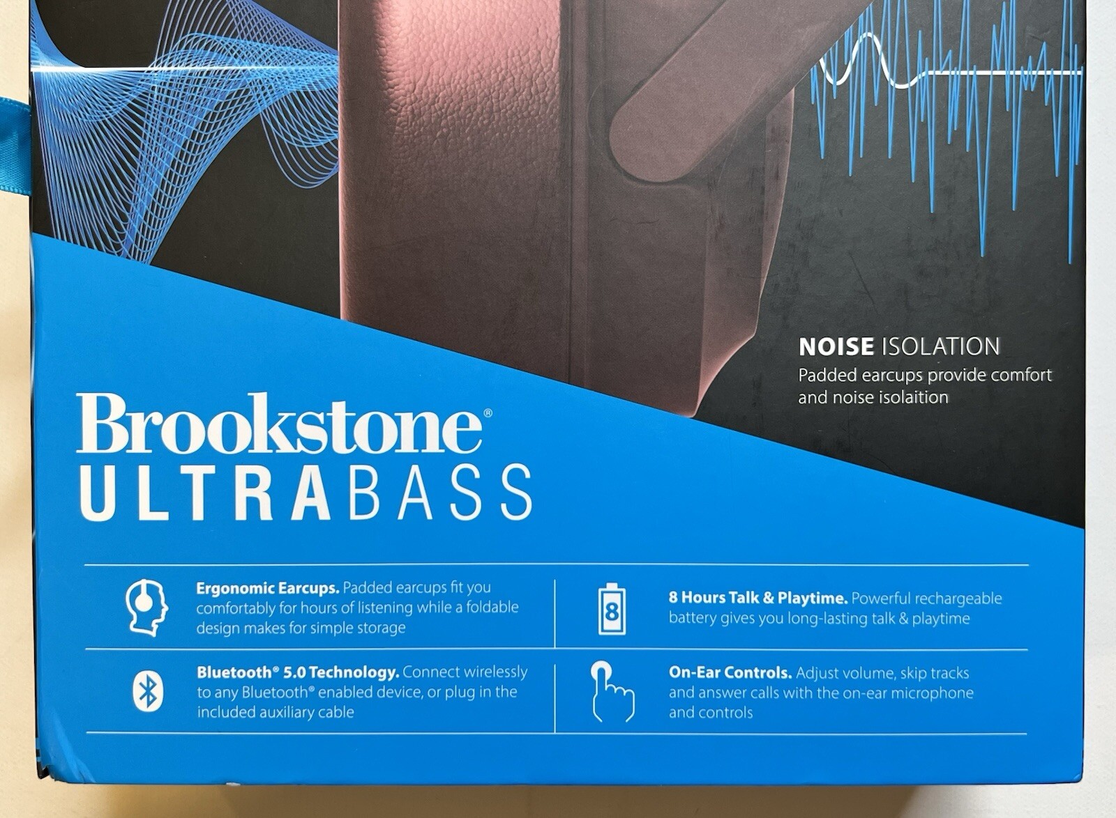 Brookstone Ultrabass Noise Isolating Wireless Bluetooth Headphones Red Maroon