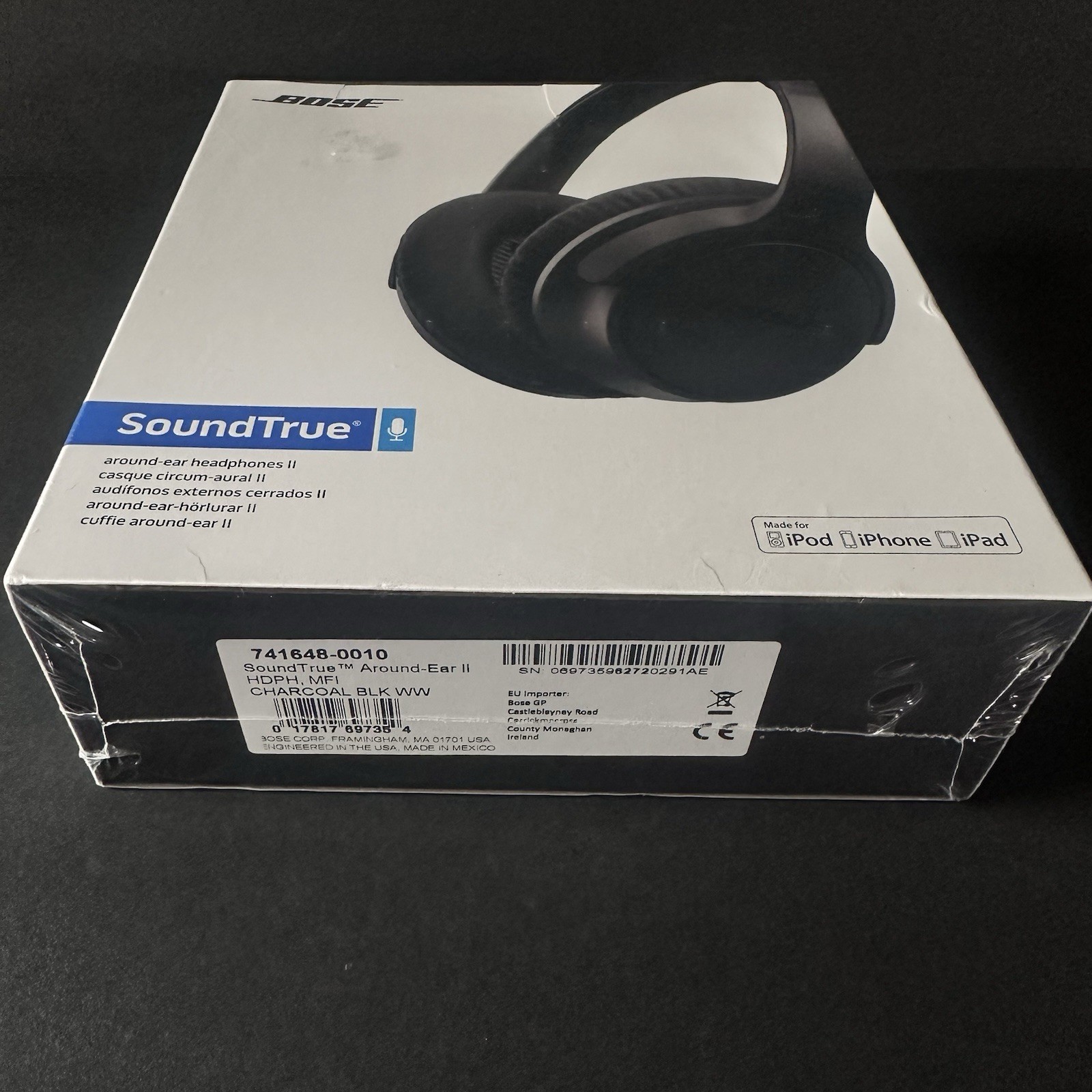 Bose SoundTrue Around-Ear II Headphones Headset Apple Devices Charcoal Black NEW