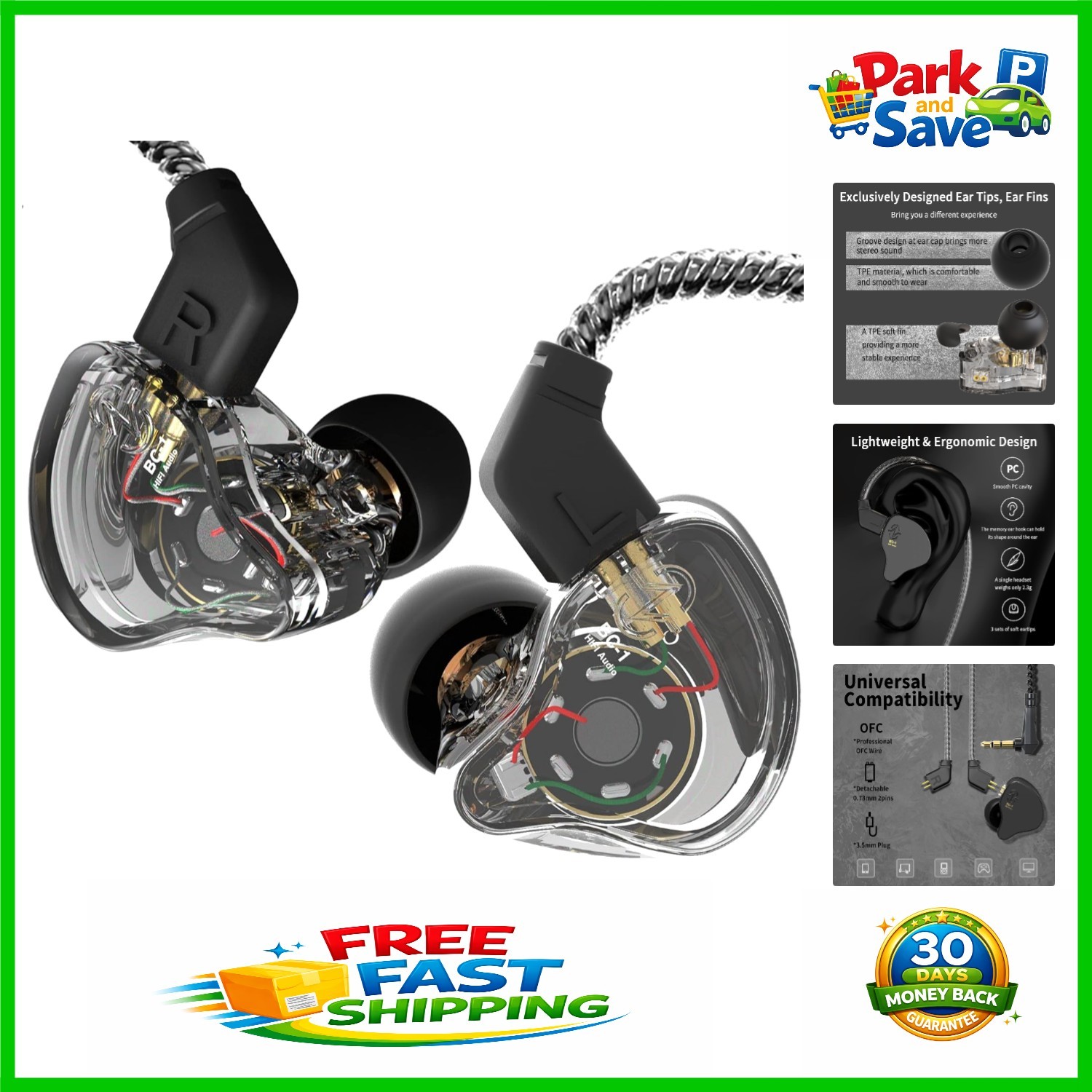 Comfortable CCZ Melody Clear Black Earbuds: Perfect for On-Stage and Studio Use