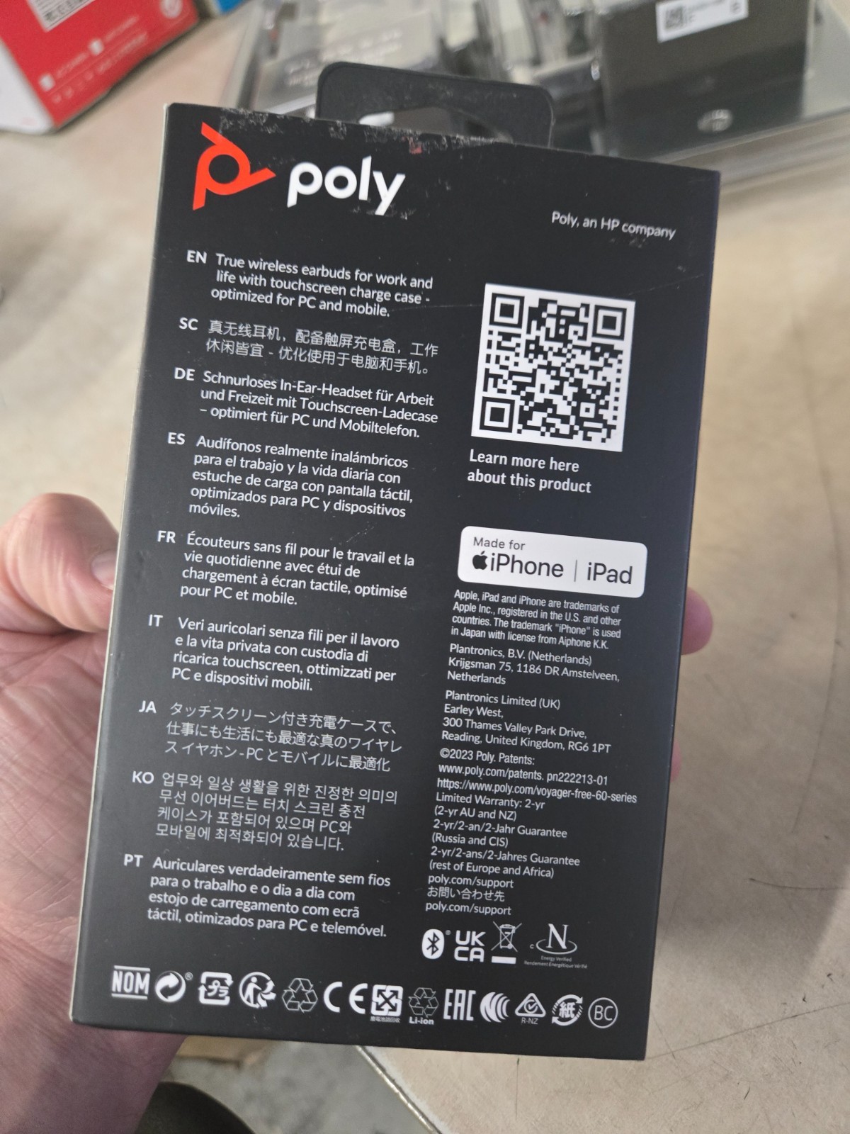 NOB 7Y8H2AA Poly Voyager Free 60+ UC Earset – Google Assistant Siri Stereo