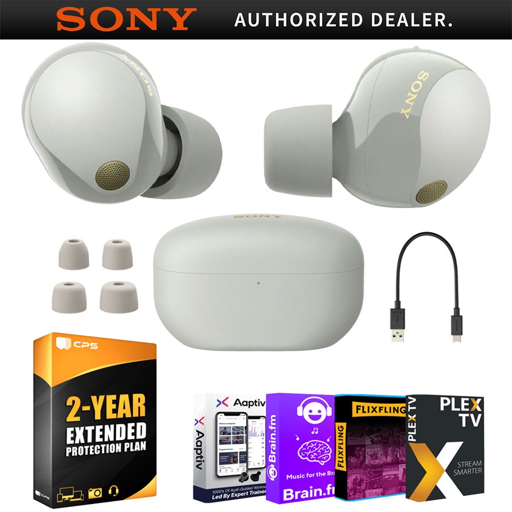 Sony WF-1000XM5 Noise Canceling Wireless Earbuds (Silver) Bundle + 2 YR Warranty