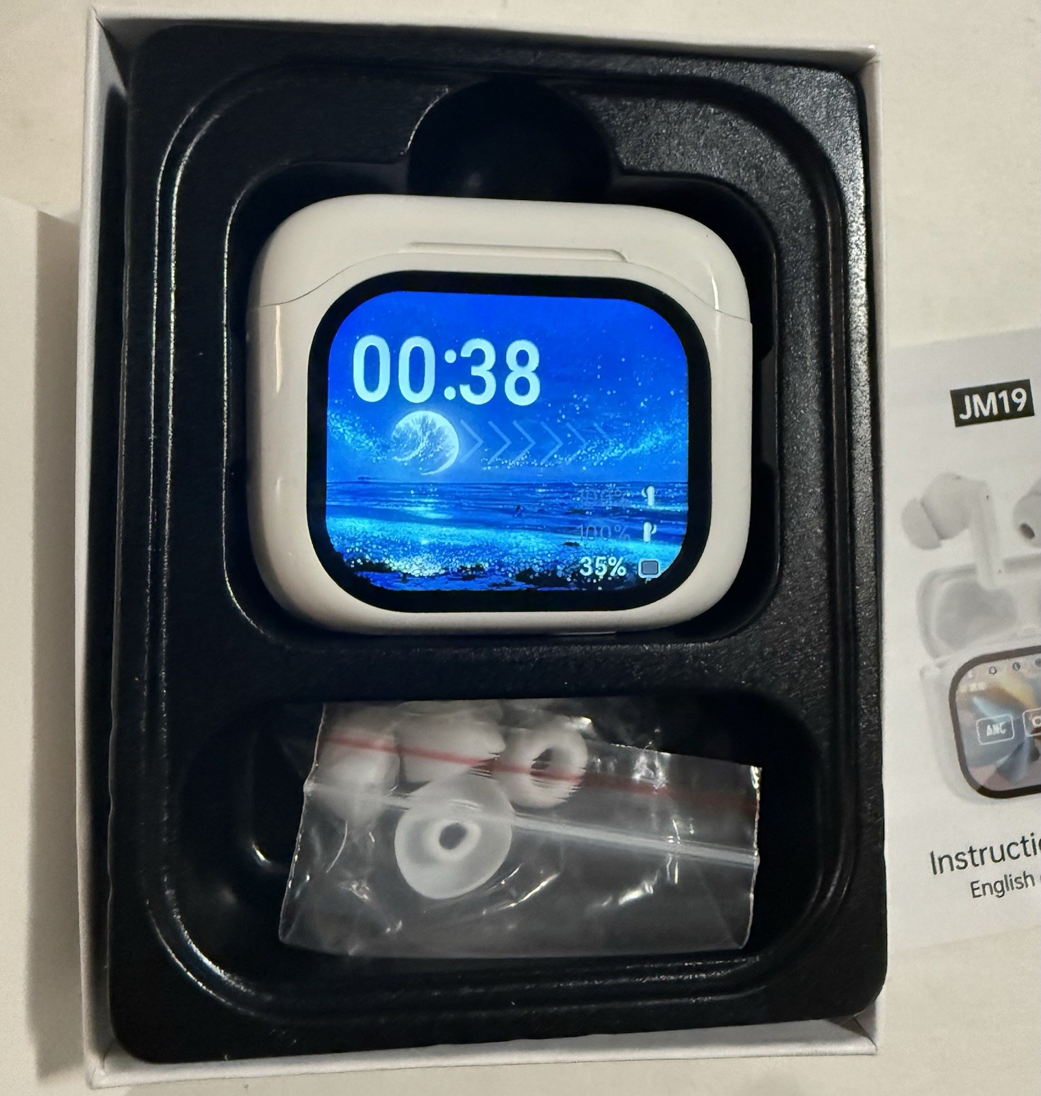 AI Translator Earbuds Touchscreen LCD Case 144 Languages ANC JM19 USB-C New Open
