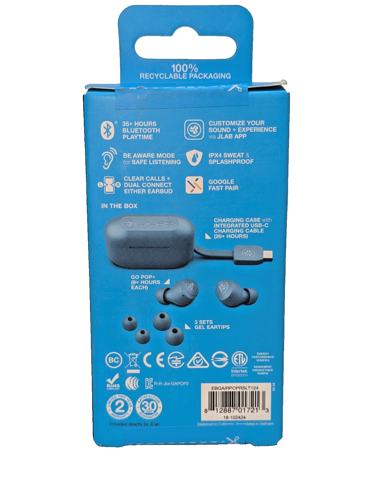 JLab GO Air Pop+ (PLUS) True Wireless Bluetooth Earbuds, Slate NEW!