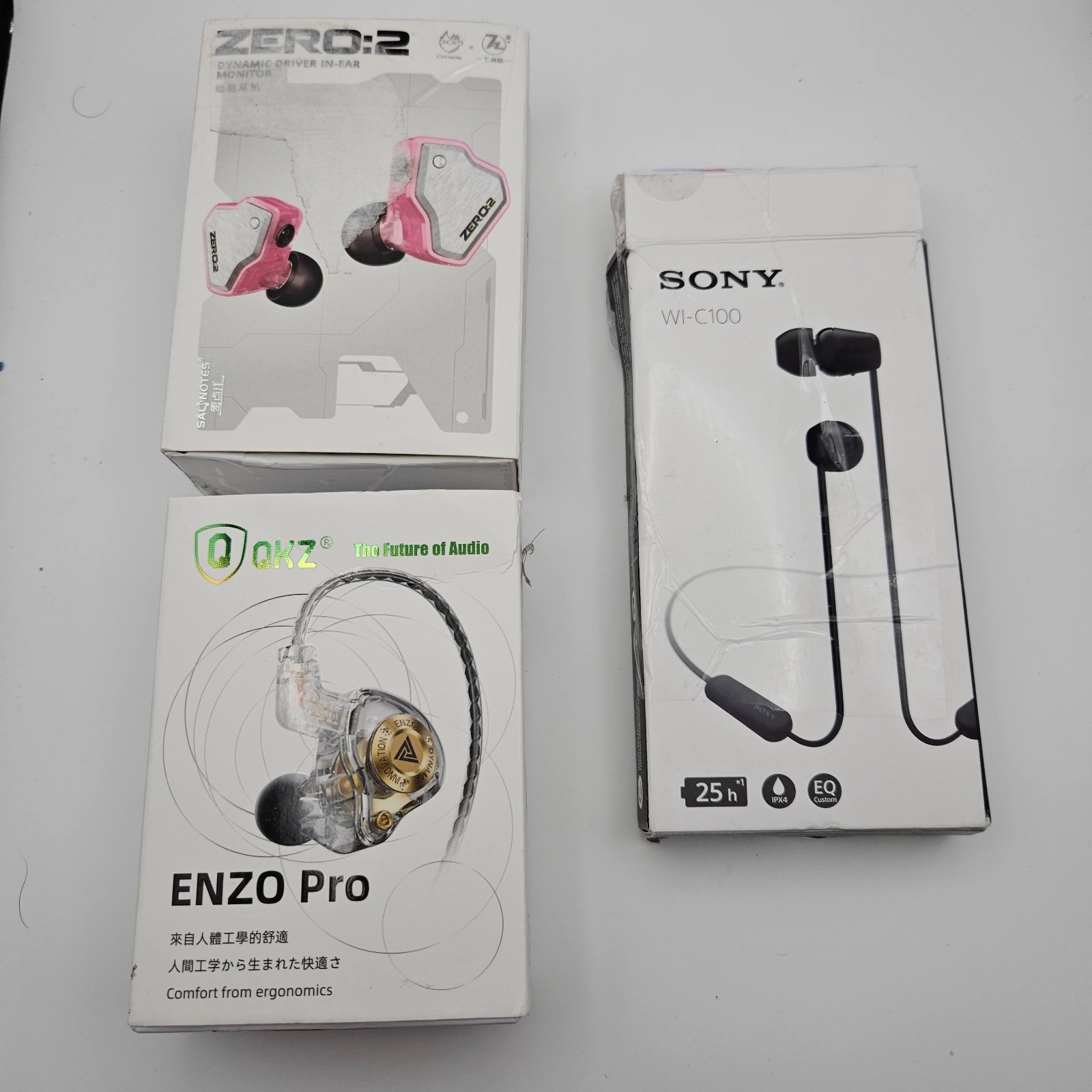 LOT OF 3 IEM/BUDS WIRED WIRELESS ENZO PRO, Linsoul ZERO:2 , SONY W1-C100 GAMING