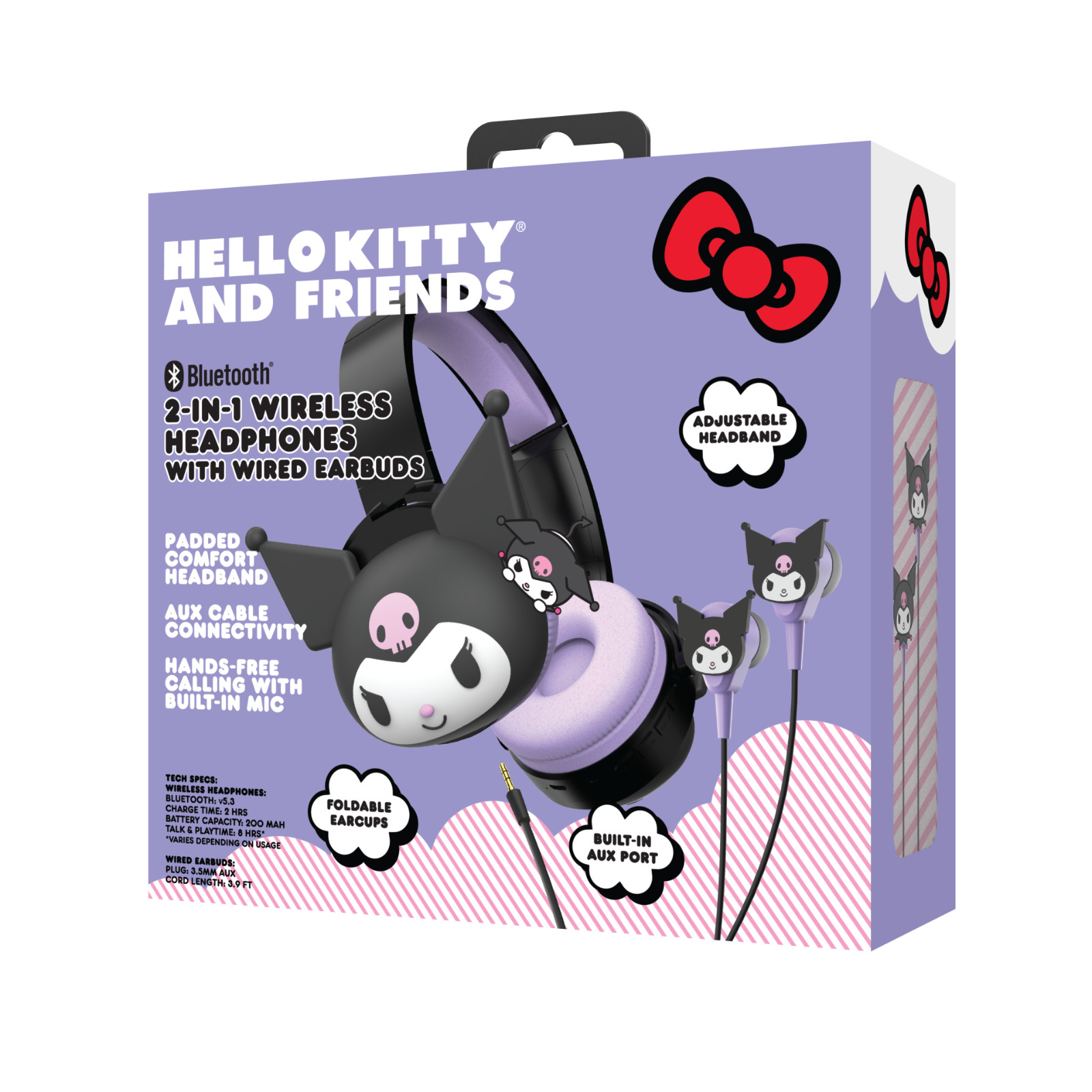 Hello Kitty 2-in-1 Wireless Bluetooth Headphones With Wired Earbuds – Kuromi