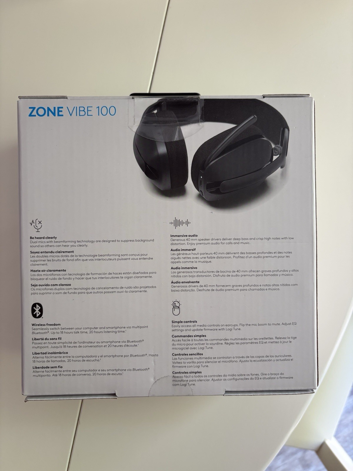 Logitech Zone Vibe 100 Bluetooth Wireless Headphones Noise Cancel NEW sealed