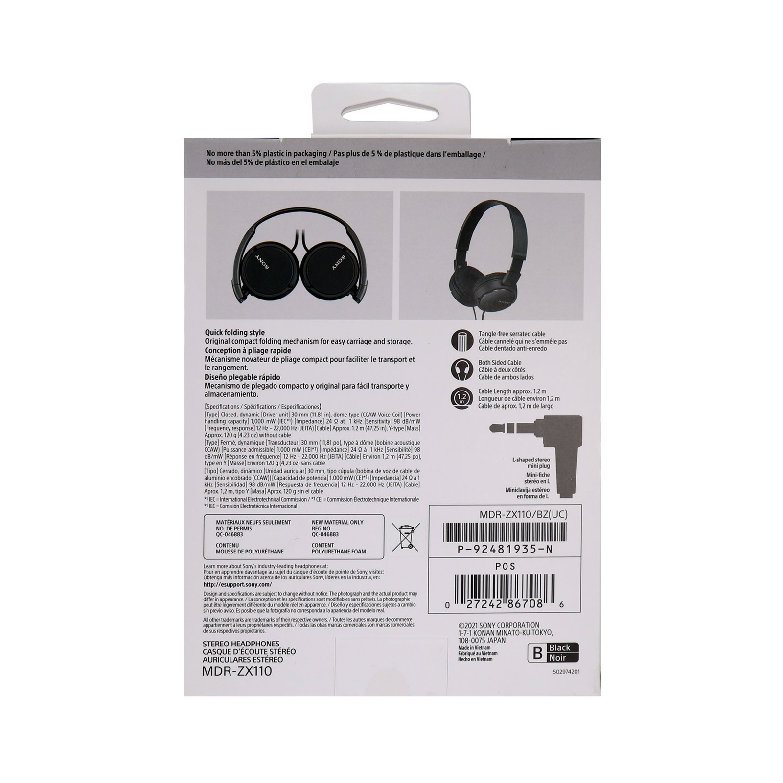 Sony MDR-ZX110 On-Ear Wired Headphones (Black)