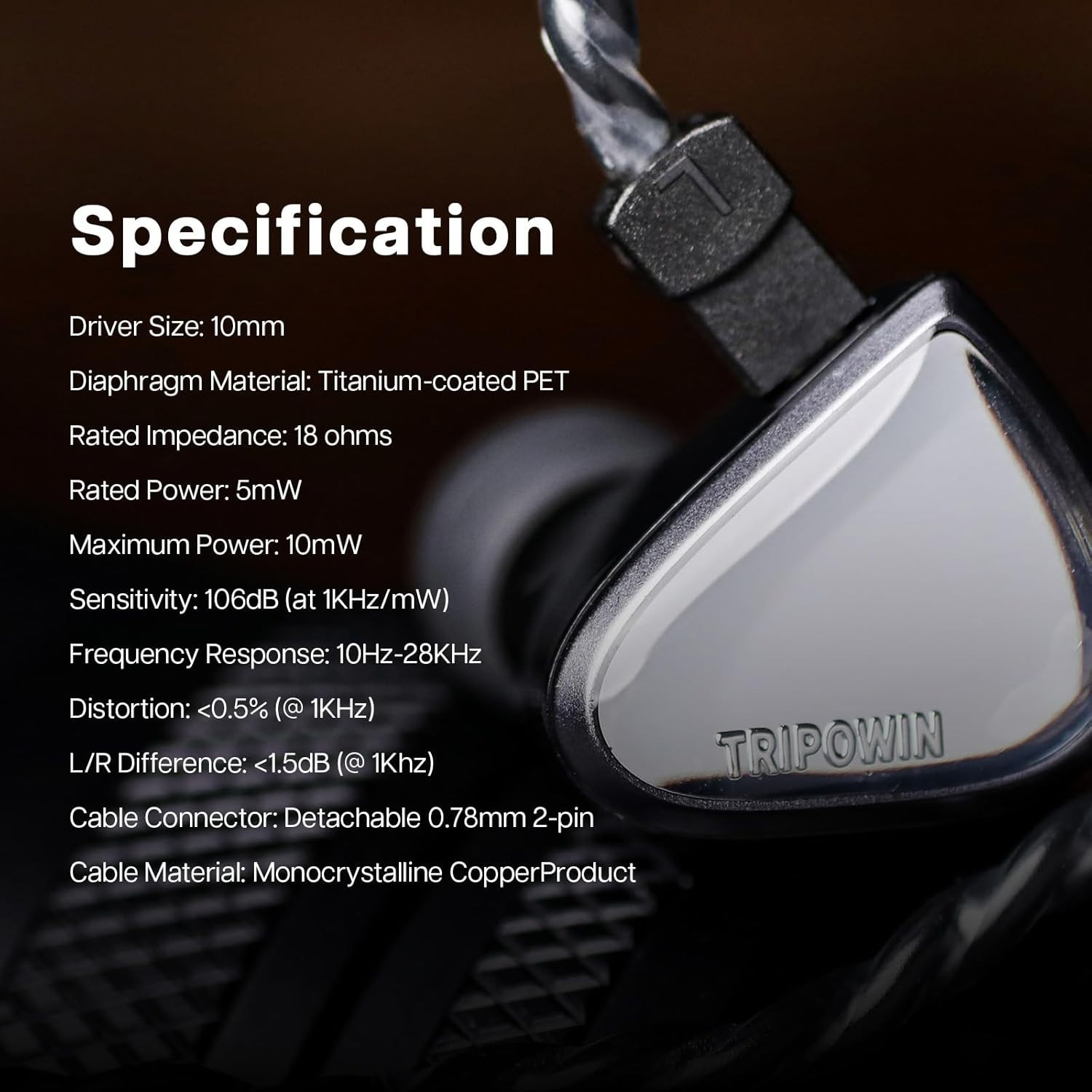 Linsoul Tripowin x 0DiBi: Vivace in Ear Monitor, 10mm Titanium Diaphragm Dynamic