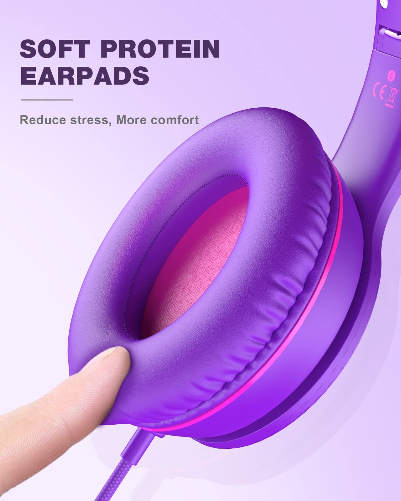 i45 Headphones Wired, On-Ear Headphones for , Purple