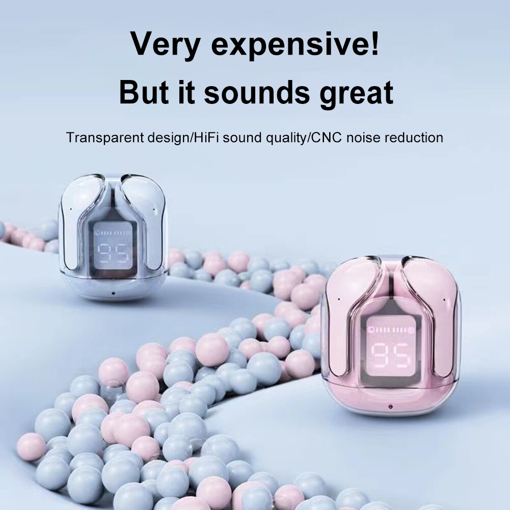 TWS Transparent Earphones LED Digital Display Wireless Bluetooth Stereo Earbuds