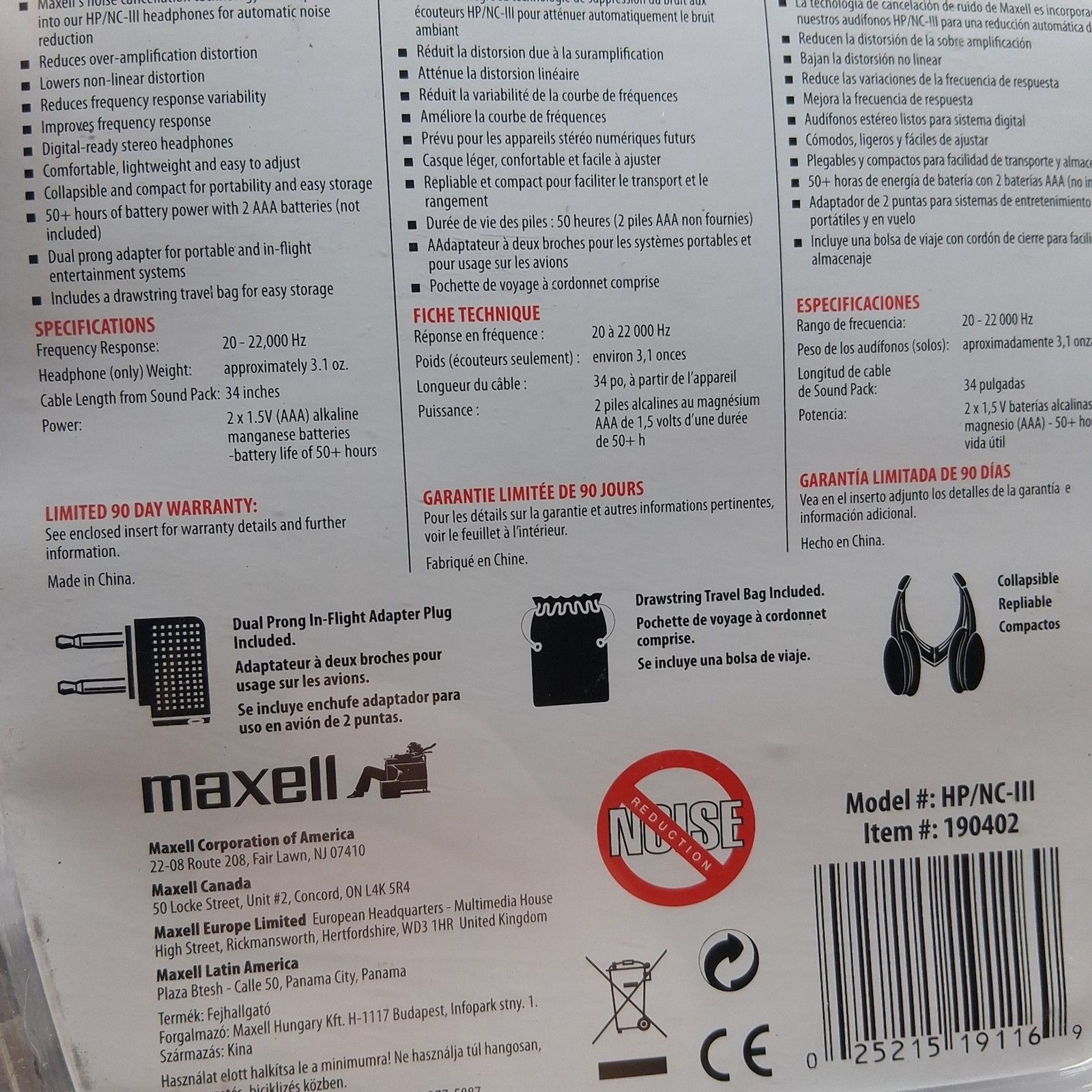 Maxell Collapsible Lightweight Noise Cancellation Headphone Wired HP/NC111 New