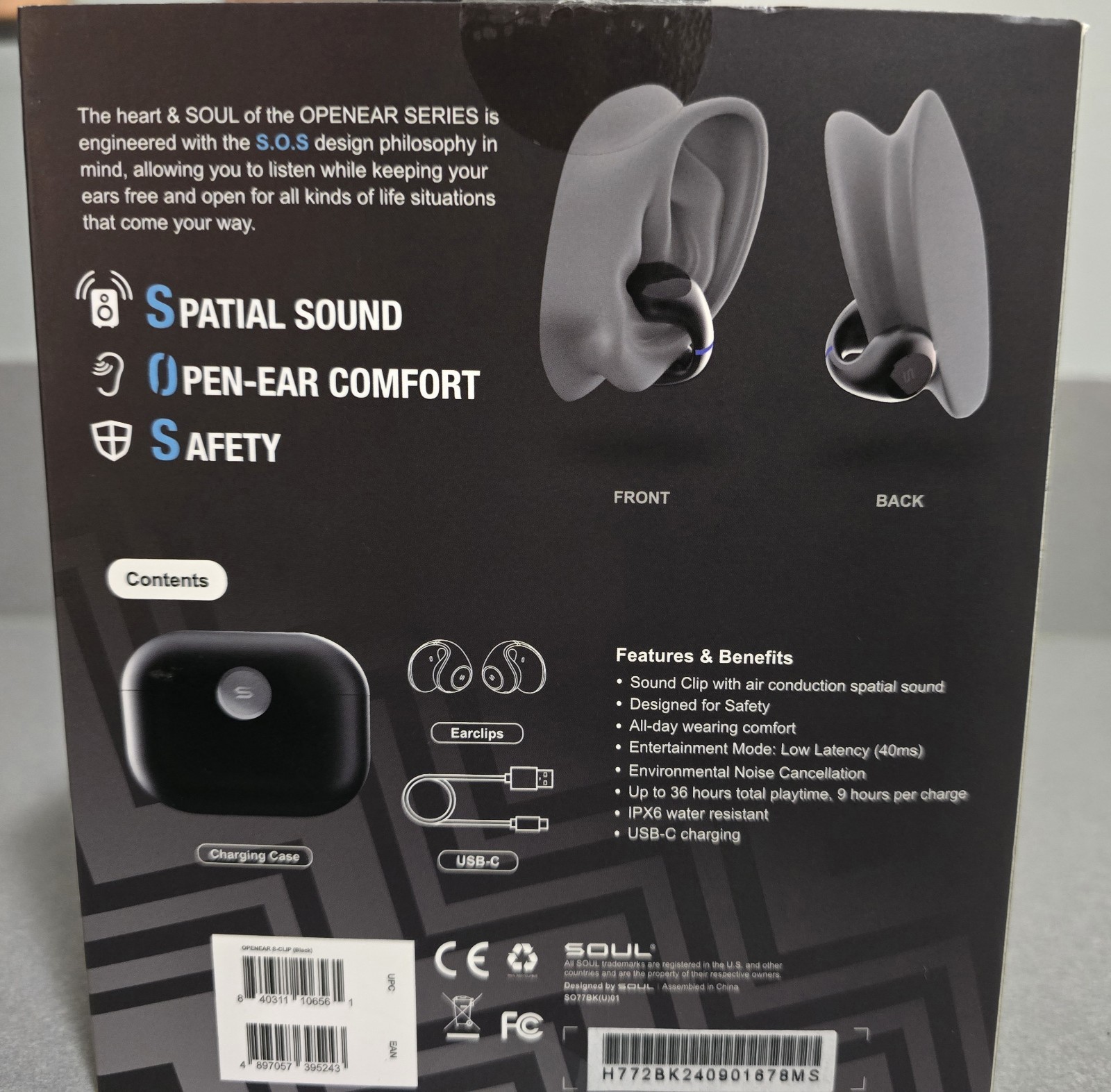 Soul Wireless Earphones OPENEAR Bluetooth compatible BLACK
