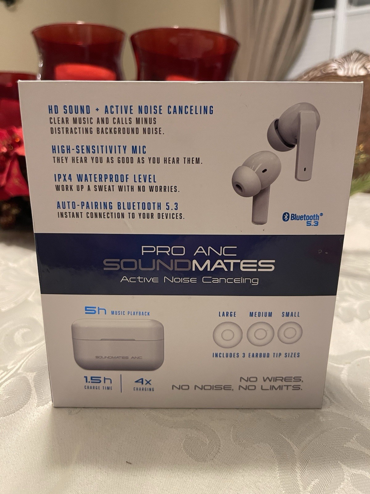 new Tzumi SoundMates Pro ANC Bluetooth 5.0 Wireless Earbuds – White