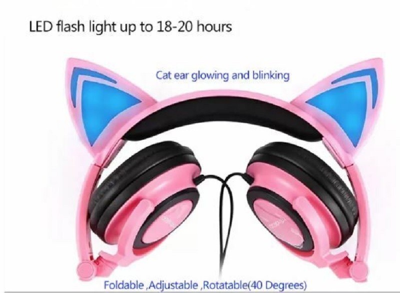 3.5mm Headphone Earphone On Ear Wired LED Cat Ears Stereo Headsets for Girl Kids