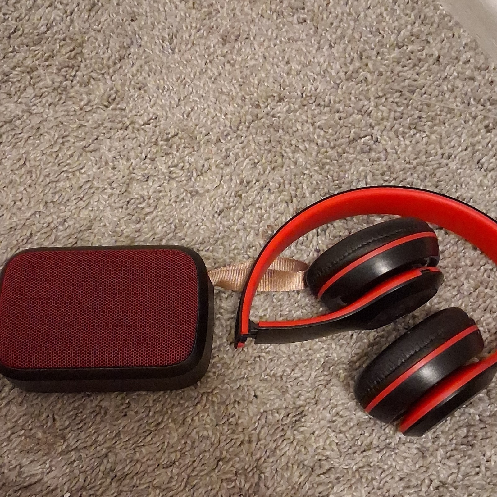 Black and Red Headband Double Earpiece Headphones with Carrying Case