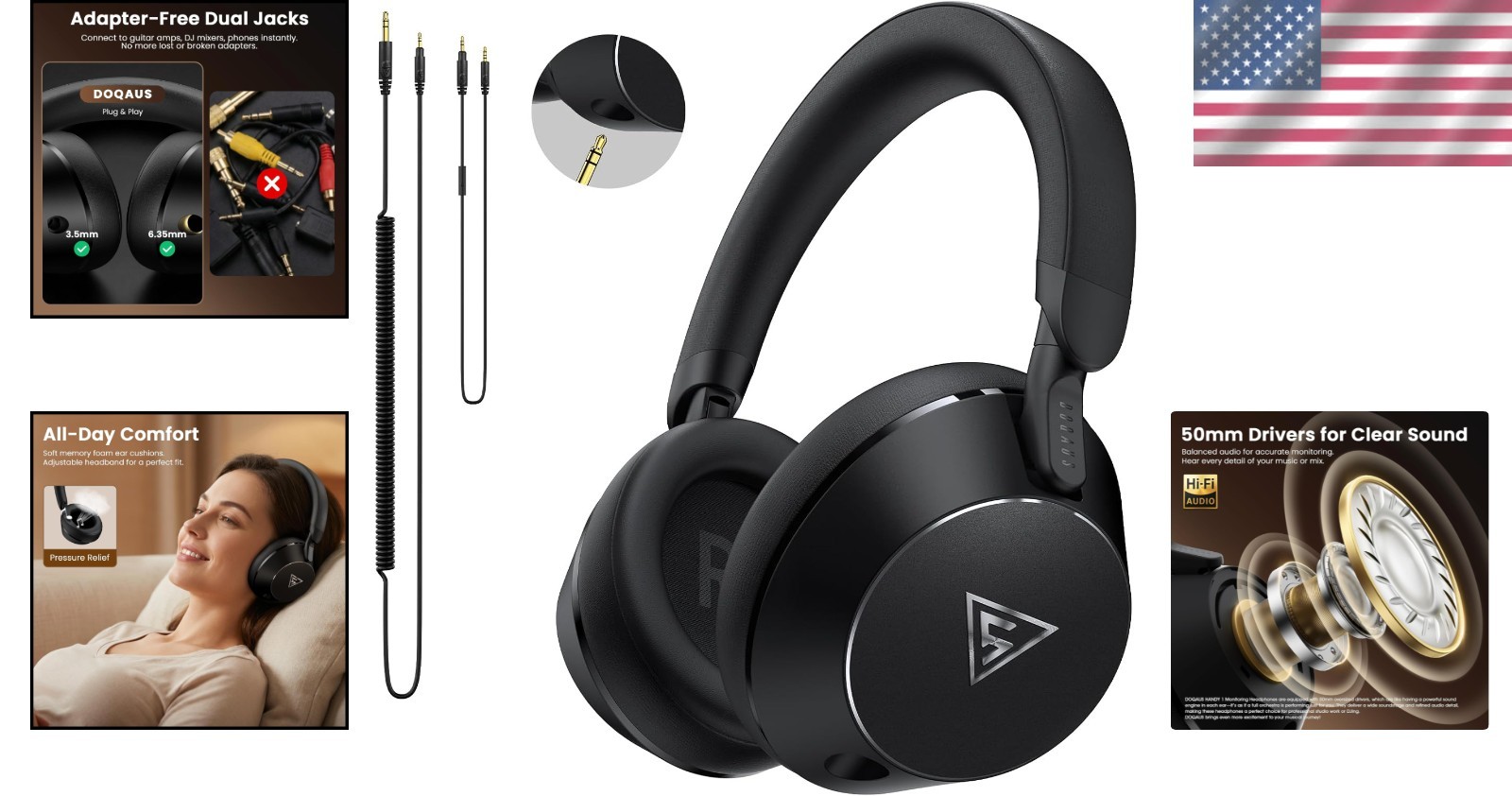 Over-Ear Studio Headphones with 50mm Drivers for Exceptional Sound Clarity