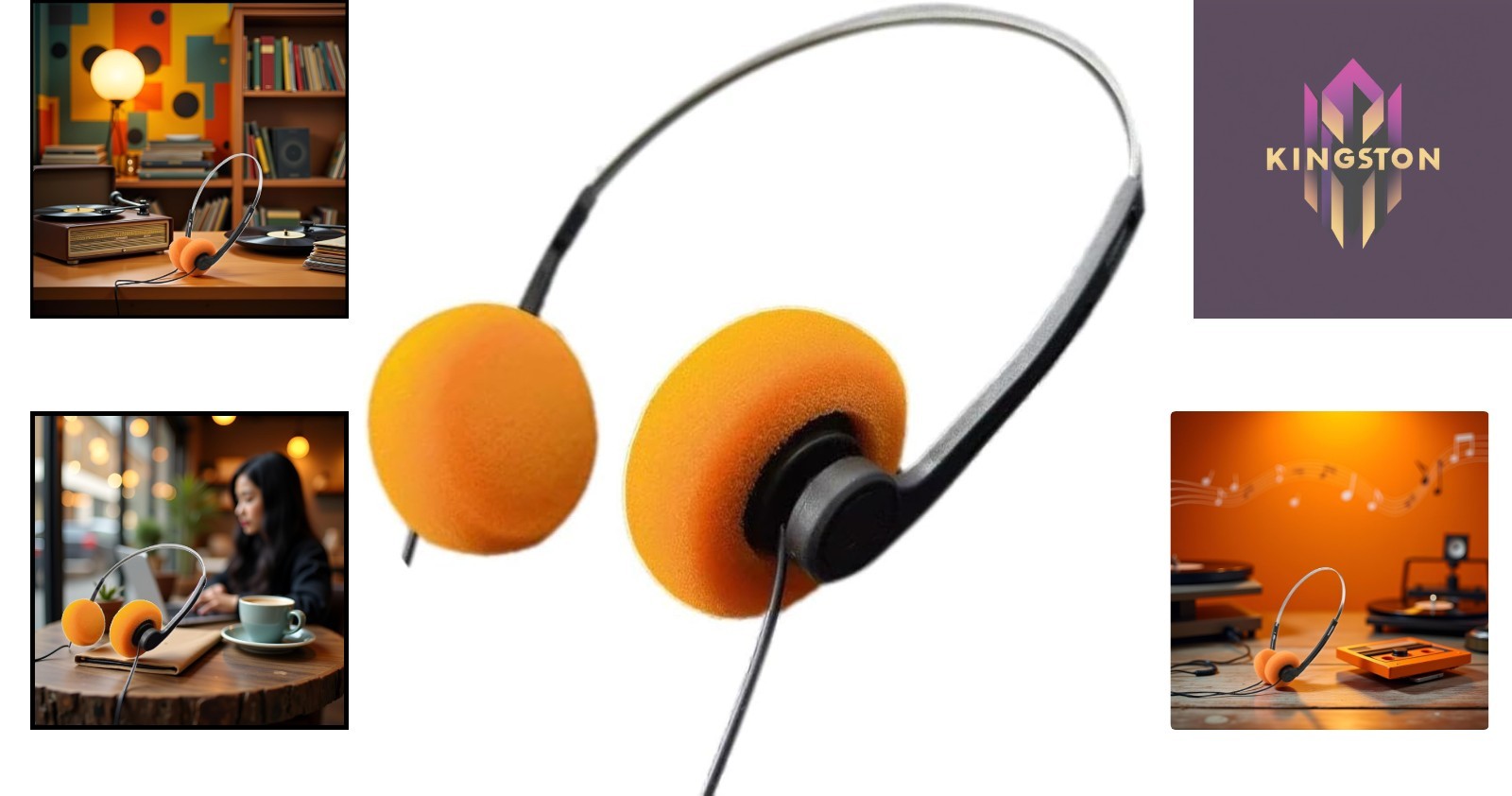 Stylish Orange Over-Ear Headphones with Hi-Fi Sound – Universal Compatibility