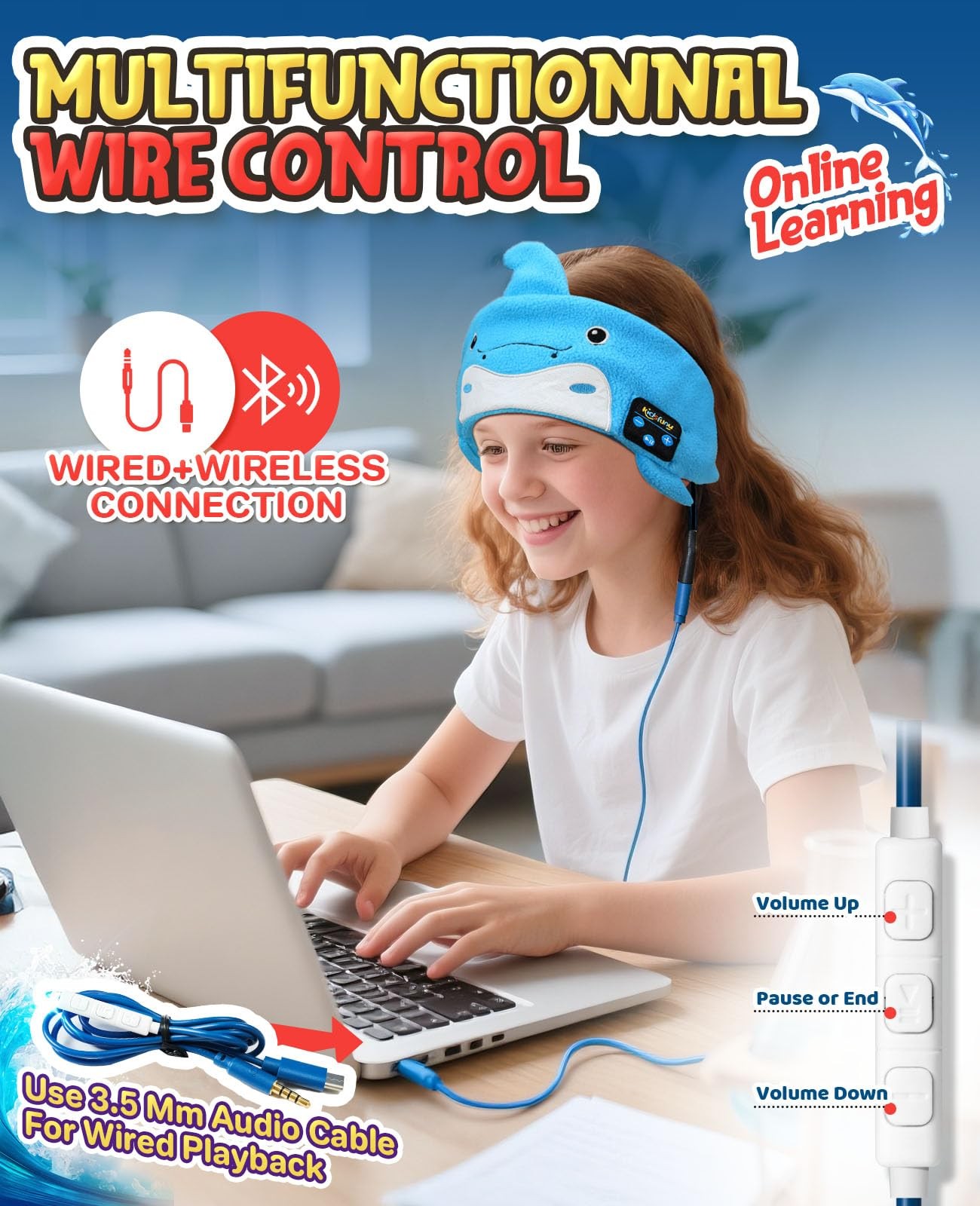 Kids Headphones Headband Bluetooth-Toddler Wireless & Wired Headphones Headba…