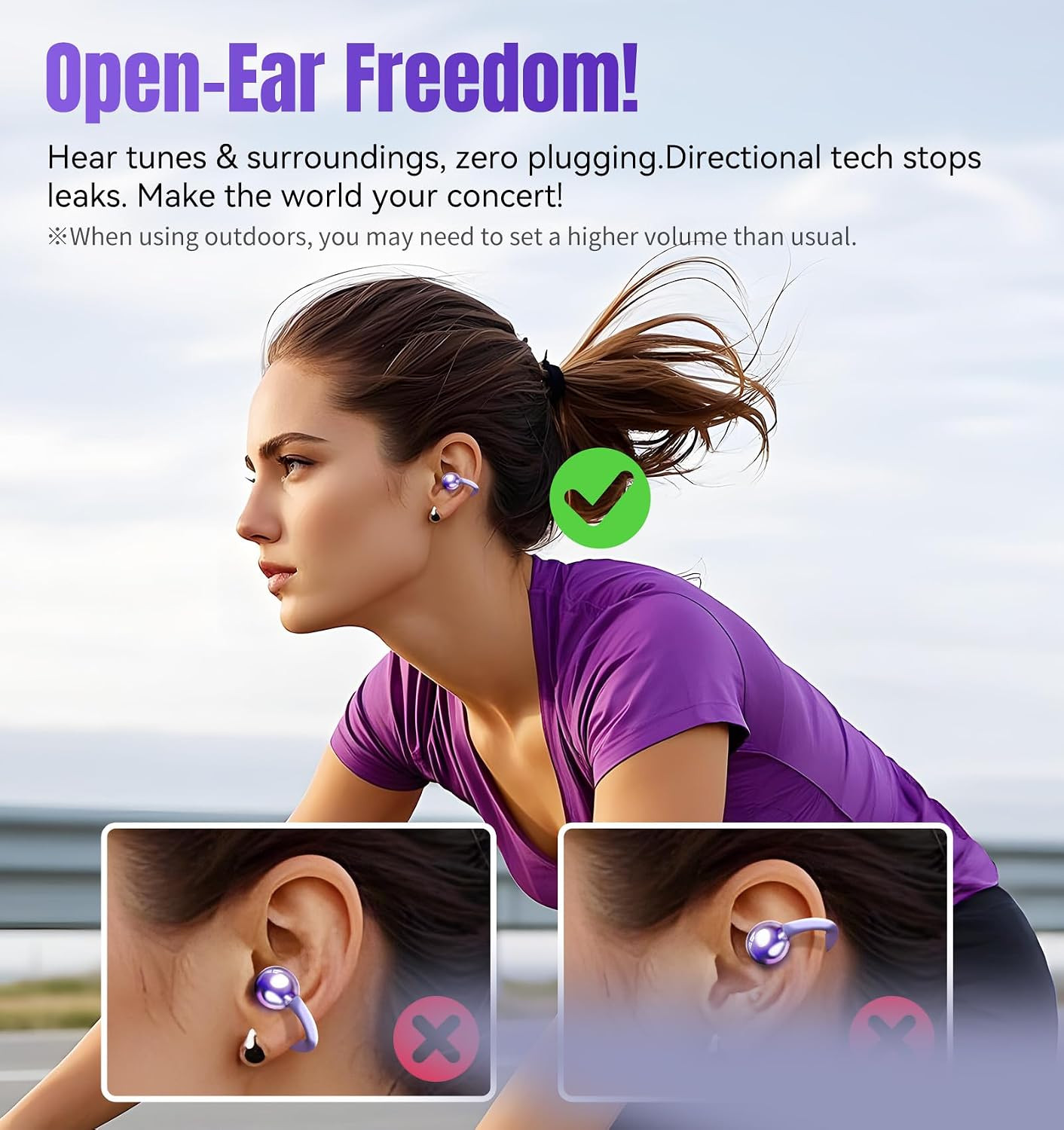 King Lucky Clip-On Earbuds Gen 3, Open-Ear Wireless Bluetooth 6.0 Headphones wit