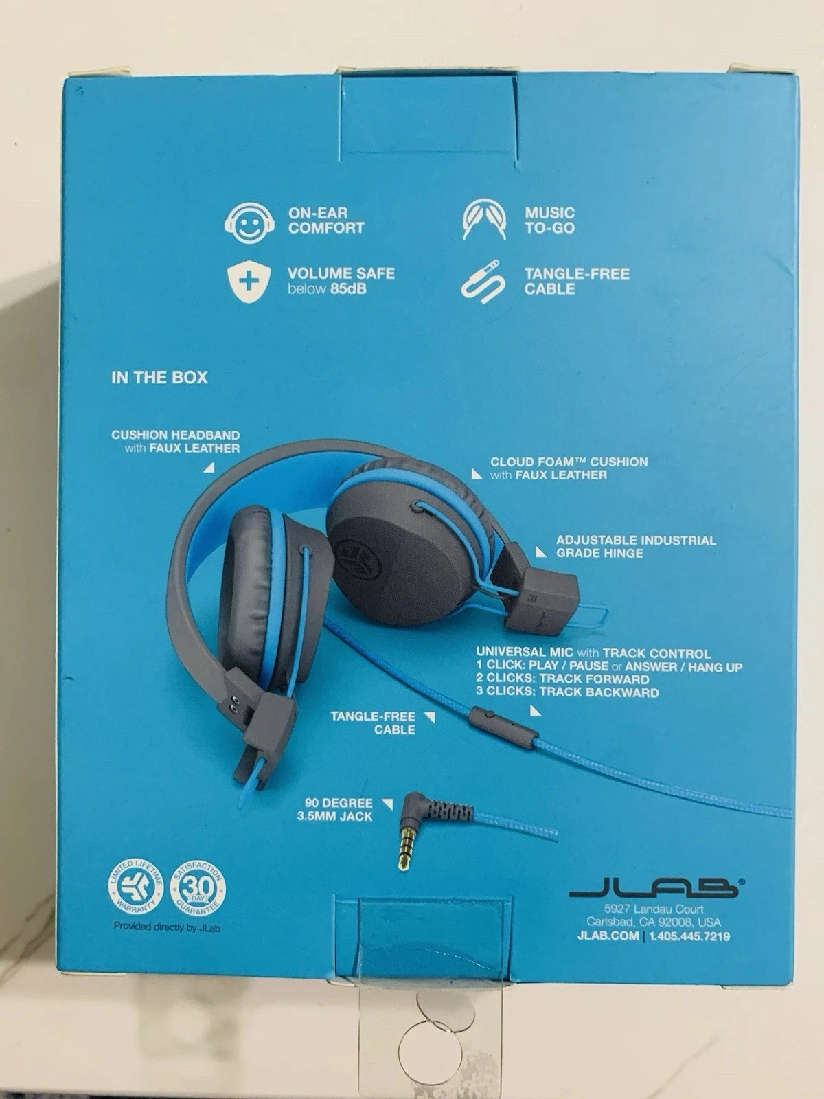 JLab JBuddies Studio Kids Headphones Wired On-Ear Volume Safe 85dB Gray Blue New