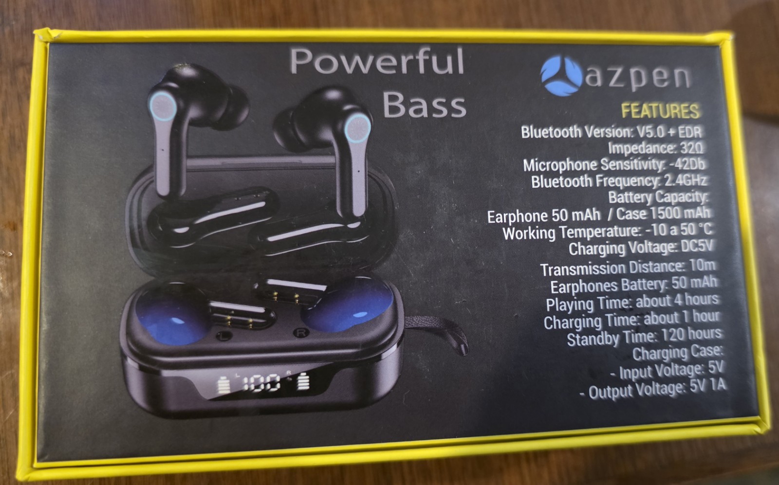 Z5) Azpen Pro Wireless Water Resistant Noise Cancelling Powerful Bass Earbuds
