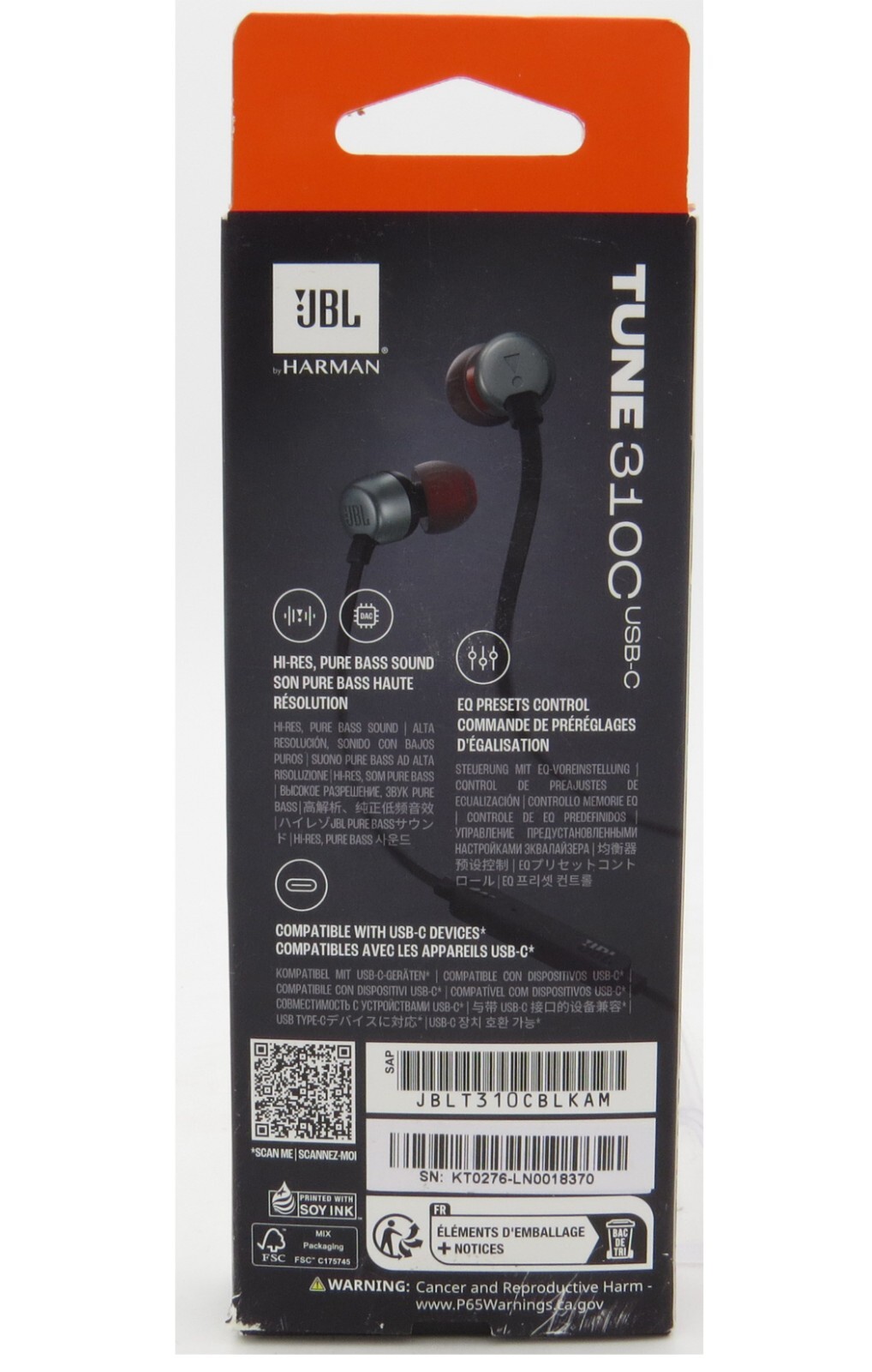 JBL Tune 310C USB-C In-ear Hi-Res Headphones Tangle Free Black – Excellent