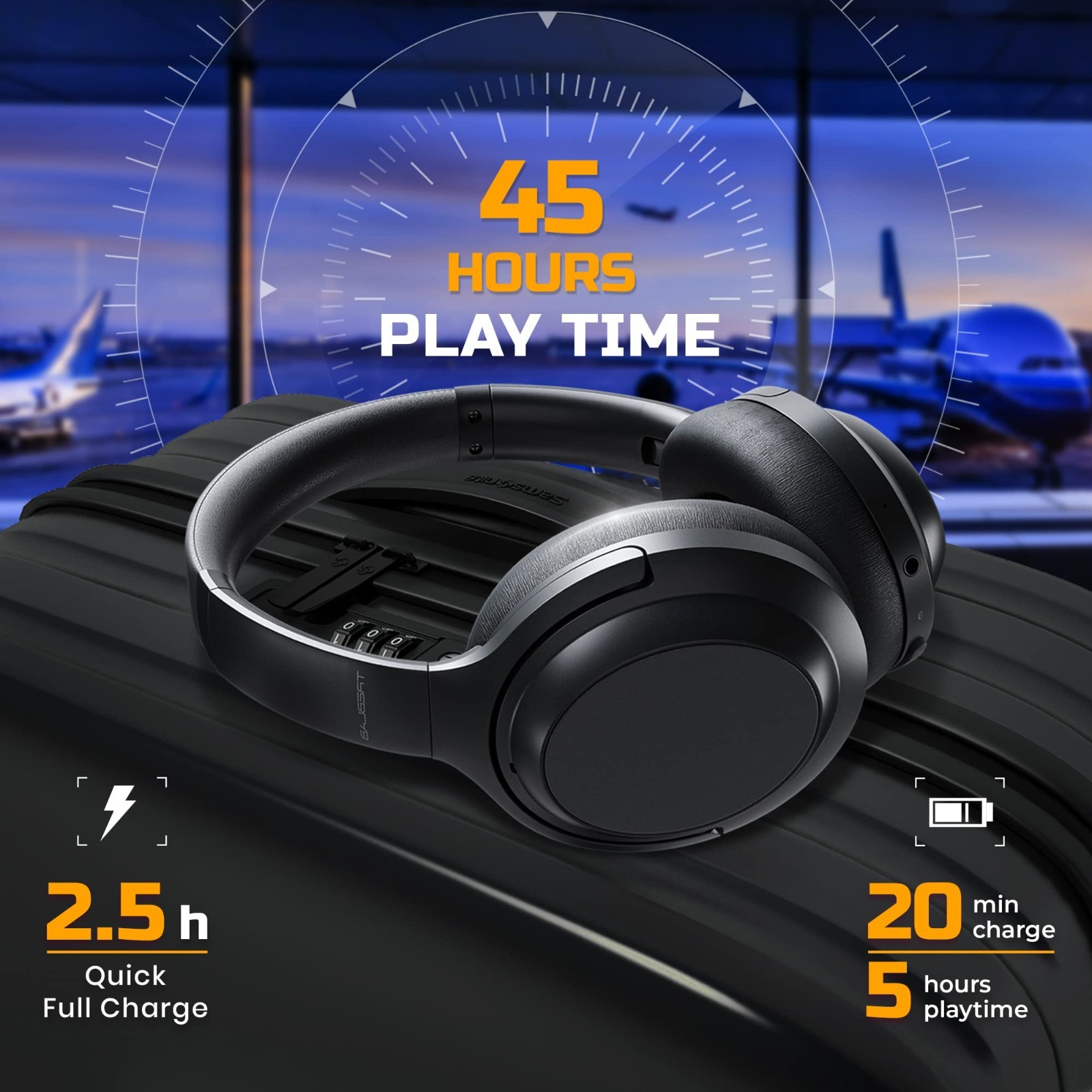 Hybrid Active Noise Cancelling Headphones – 45H Playtime, USB-C, Bluetooth, Touc