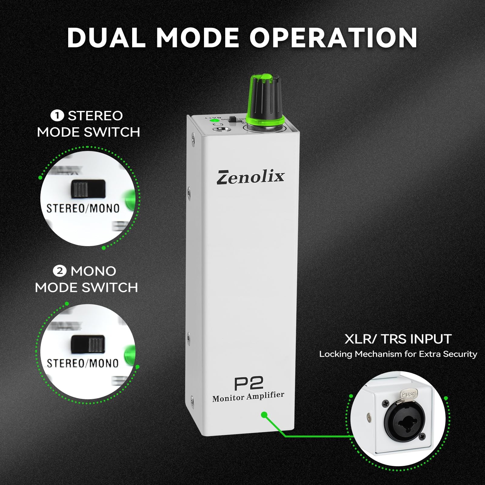 P2 Portable in Ear Monitor Amplifier, Headphone Amp with XLR/TRS Inputs 3.5mm Ou