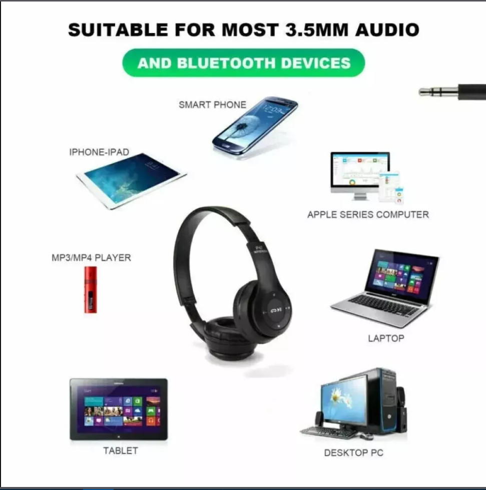 Comfortable Wireless Foldable Headset High -Quality Sound white P47 Headphone US